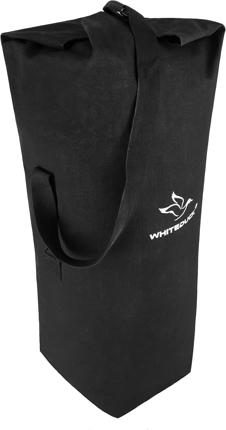 WHITEDUCK Top Load Canvas Folding Duffel Bag, Water Resistant Army Style Shoulder Bag for Men and Women- Gym, Sports, Travel, Hiking, Camping, Backpacking (Large 25" x 42",Black) - Image 7