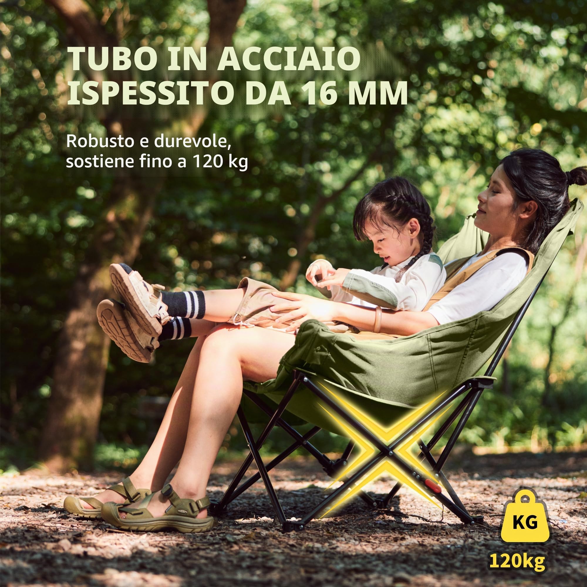 Naturehike Sedie da campeggio di lusso per adulti, portatili, resistenti, con schienale alto, sovradimensionate, pieghevoli, comode, imbottite, 3 cm, caricabili, 120 kg, campo regolabile (verde)