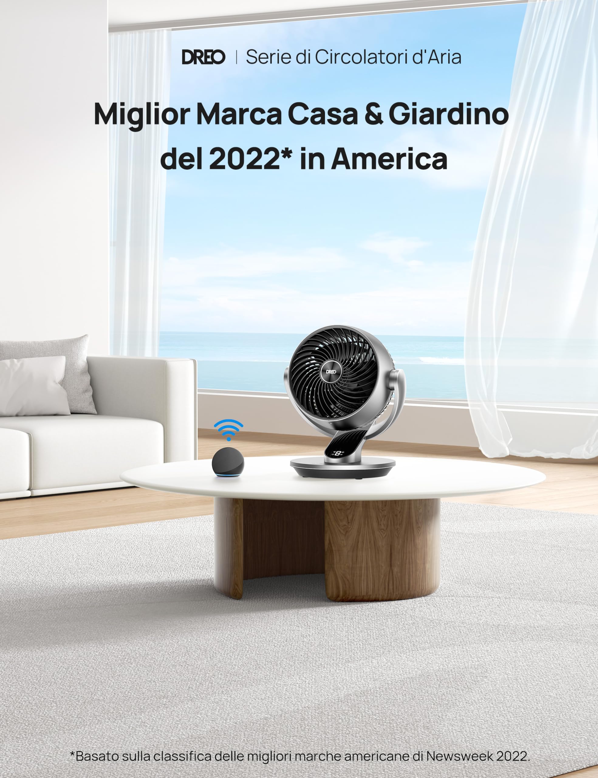 Dreo Ventilatore da tavolo intelligente, 28 dB, diametro di 18 cm, 4 velocità, 5 modalità, timer 12 ore, oscillazione 120° + 90°, telecomando vocale, funzione raffreddamento, Lynx S, argento