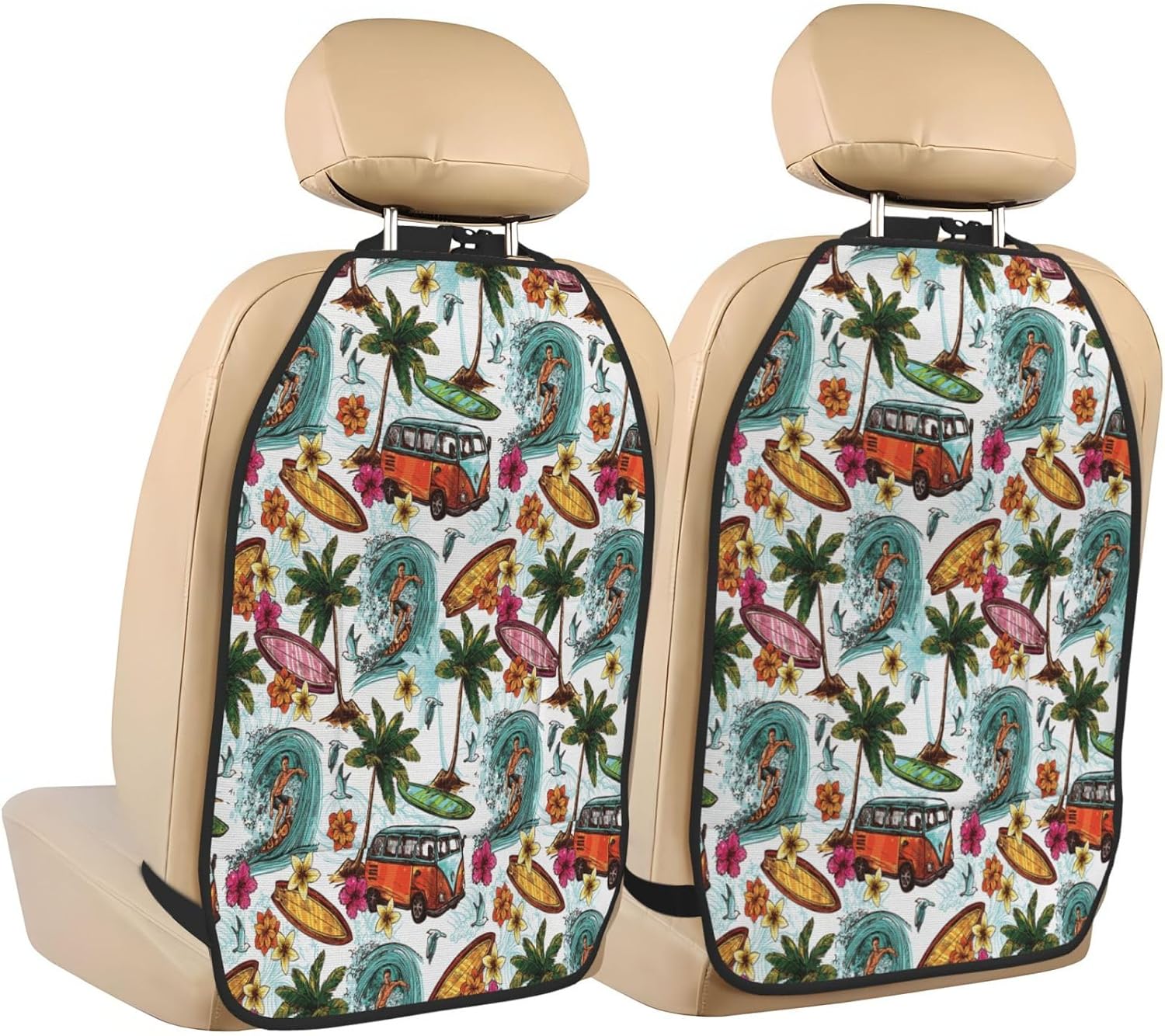 Hawaiian Surfer 2-Piece Set of Car Seat Kick Protectors for Front Seat Backrests, Used for Car Rear Seat Backrests Protectors