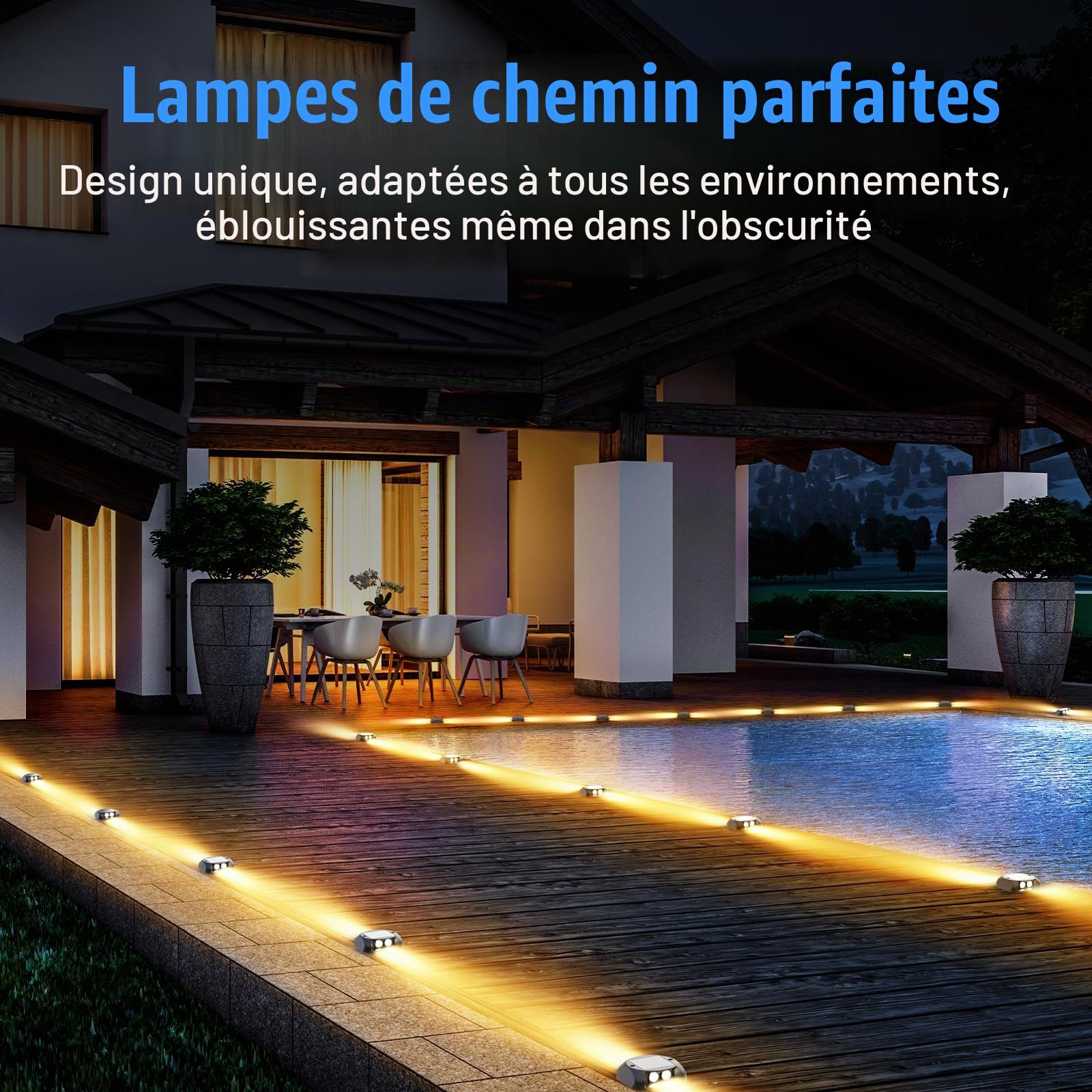 Quntis Lot de 8 Lampe Solaire Exterieur Blanc Chaud 3000K, IP65 Étanche