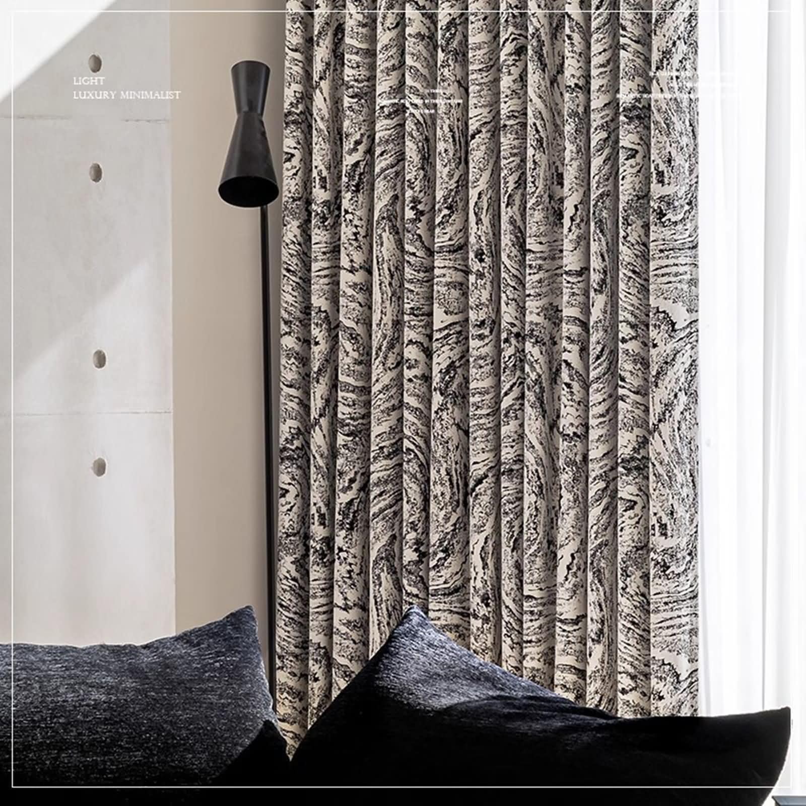 KnSam Rideaux Opaque Chenille Beige Noir, 2 Pièces, Rideau Chambre Salon Jacquard Nuage à Œillets, 132x183cm x 1pcs