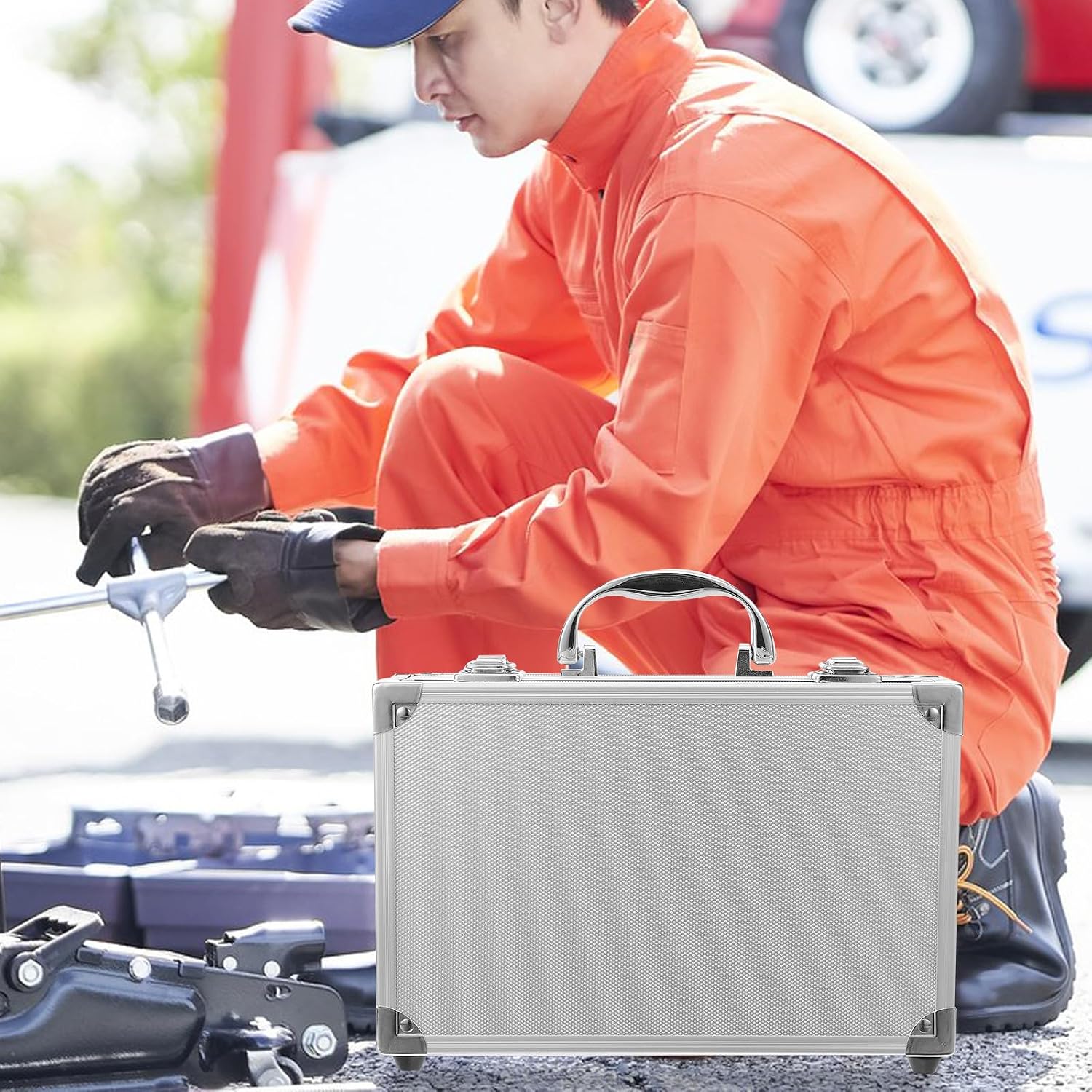 Generic Portable Aluminum Alloy Tool Box with Handle Hard Metal Tools Storage Case 25.5x16.5x9.5cm for Electricians and Mechanics Mini Silver Carrying Organizer for Power and Hand