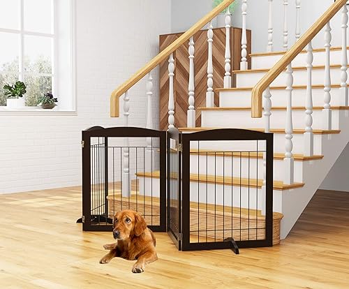 Miniatura 4 de PAWLAND Puerta para perros extra ancha de 96 pulgadas para casa, puerta, escaleras, puerta plegable independiente de alambre para mascotas, juego de