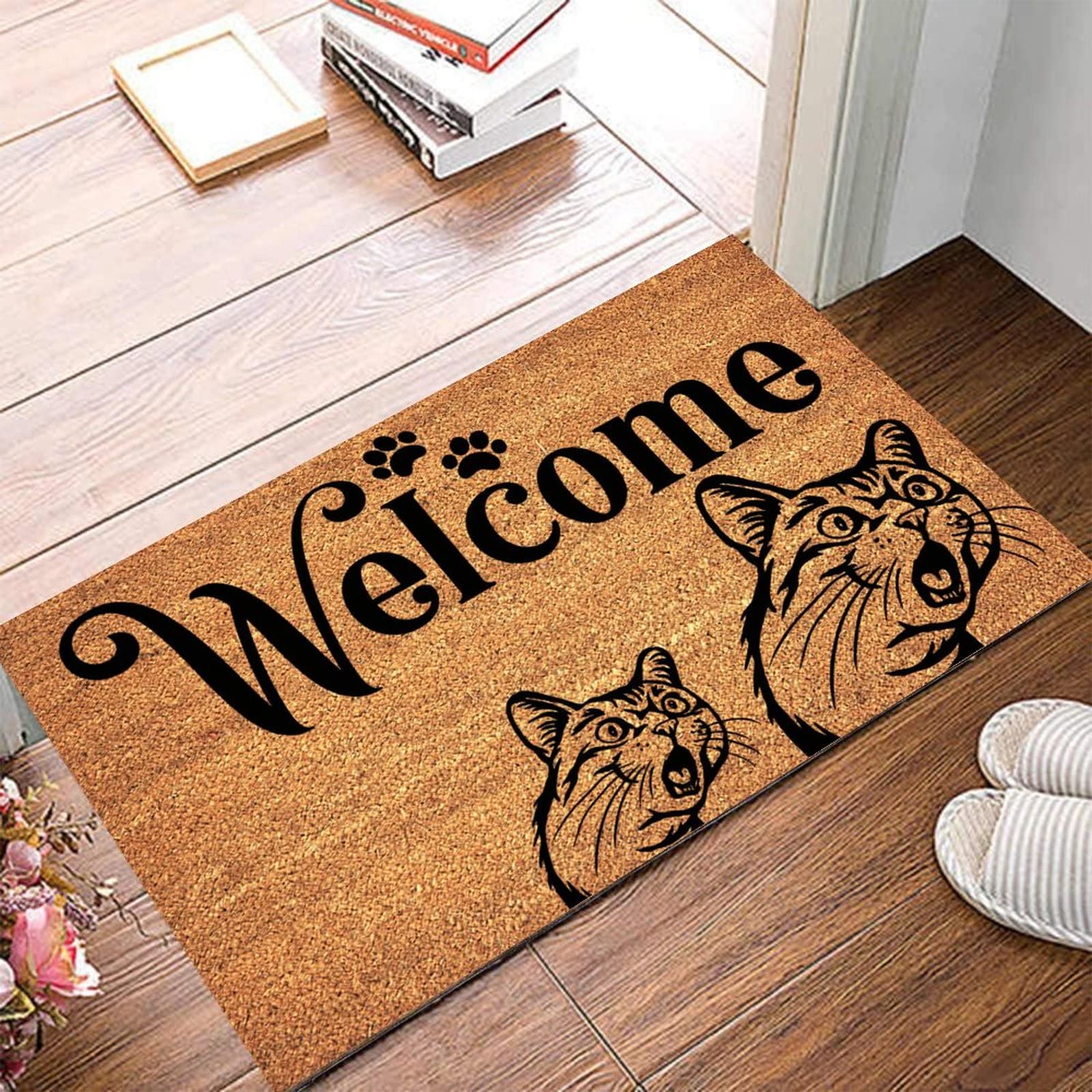 Zerbino In Fibra Di Cocco 60x40cm Con Stampa Cane E Gatto - Antiscivolo Per Ingresso Casa