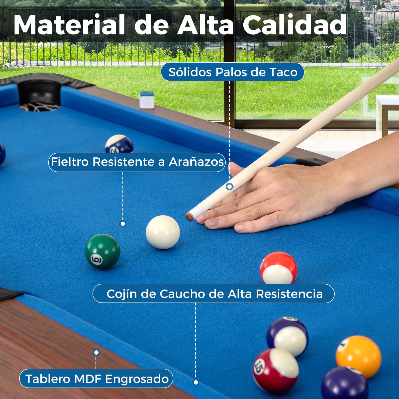 GOPLUS Mesa de Billar Americano 122 cm, Mesa Billar de Madera para Adultos y Niños con 16 Bolas de Billar, 2 Tacos, 2 Tizas, Triángulo, Cepillo, Mesa de Billar para Casa, Juego Familiar, Bar