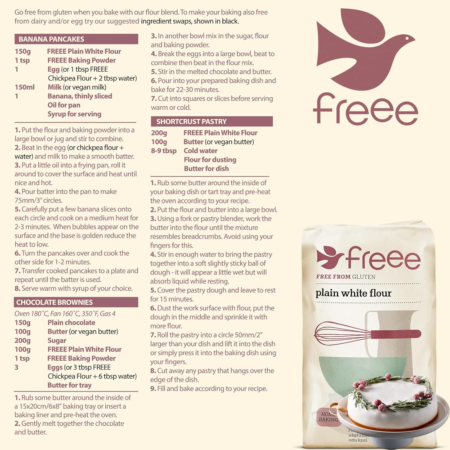freee Plain White Flour Bag 2.2 lb / 1 kg (Pack of 5) | Gluten Free All-Purpose Flour Blend for Baking Bread, Cakes, Pastries & Cookies | Vegan, Kosher, Halal Certified | Imported from UK