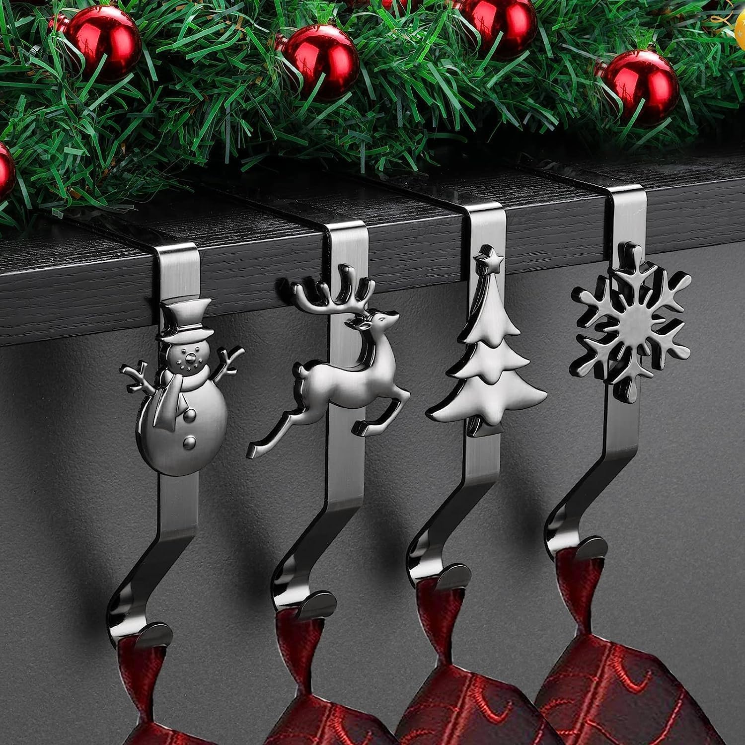 Christmas Stocking Holders For Mantle Set 4, Black Stocking