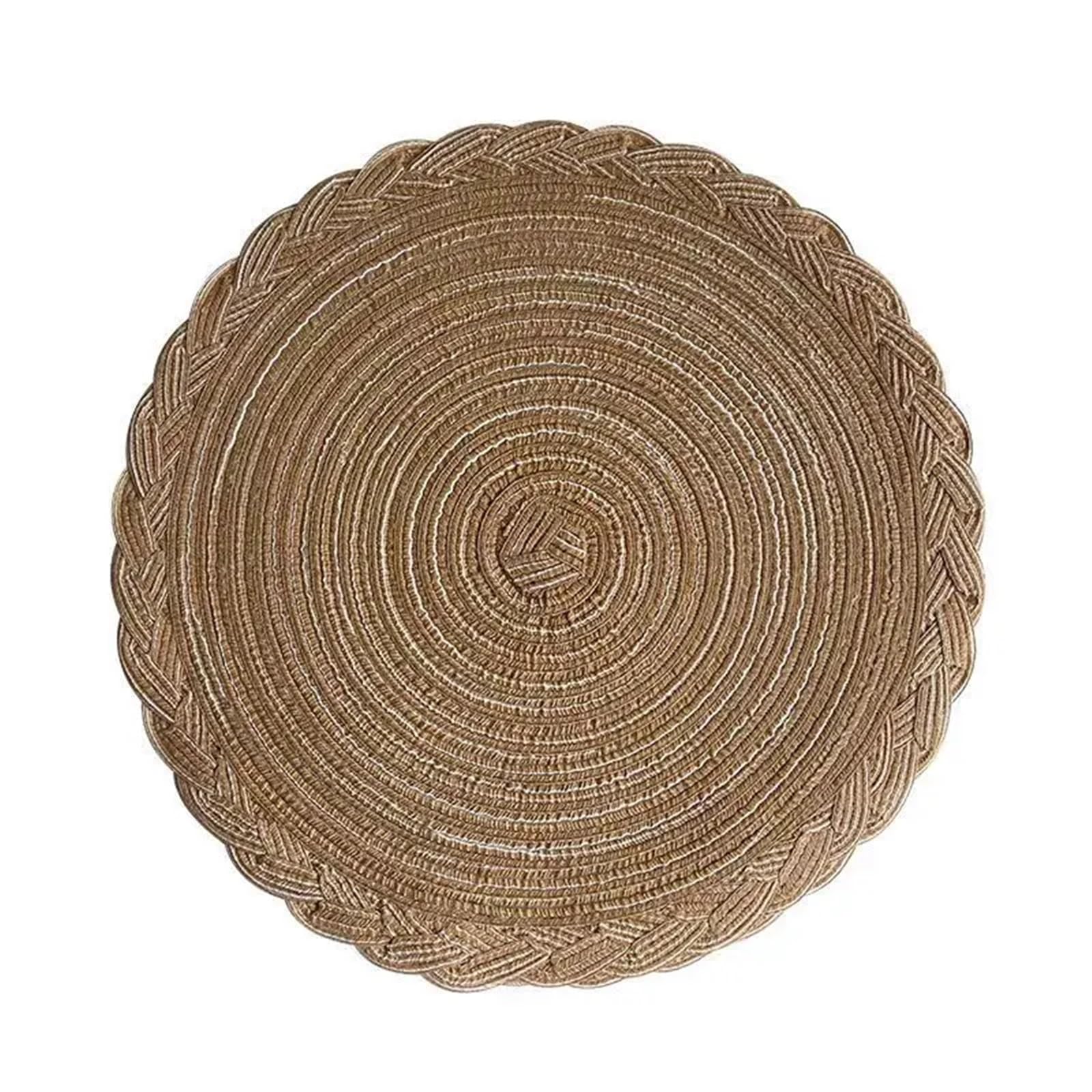 Woven Placemats Round Table Mat Woven Ramie Cotton Yarn Placemats Anti Slip Dining Mats Non-Slip Tableware Bowl Pads Kitchen Cup Coasters