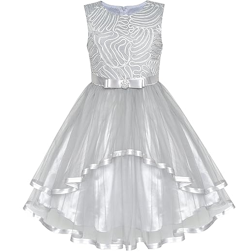 Sunny Fashion Flower Girl Dress Gray Wedding Party Bridesmaid Dress Size 12