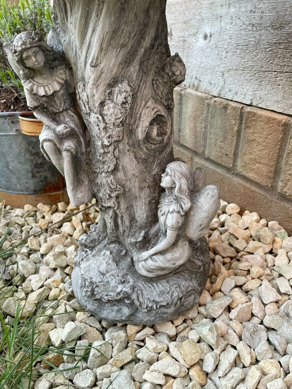 Statua in pietra da bagno con uccello fata | ornamento da giardino vintage per esterni