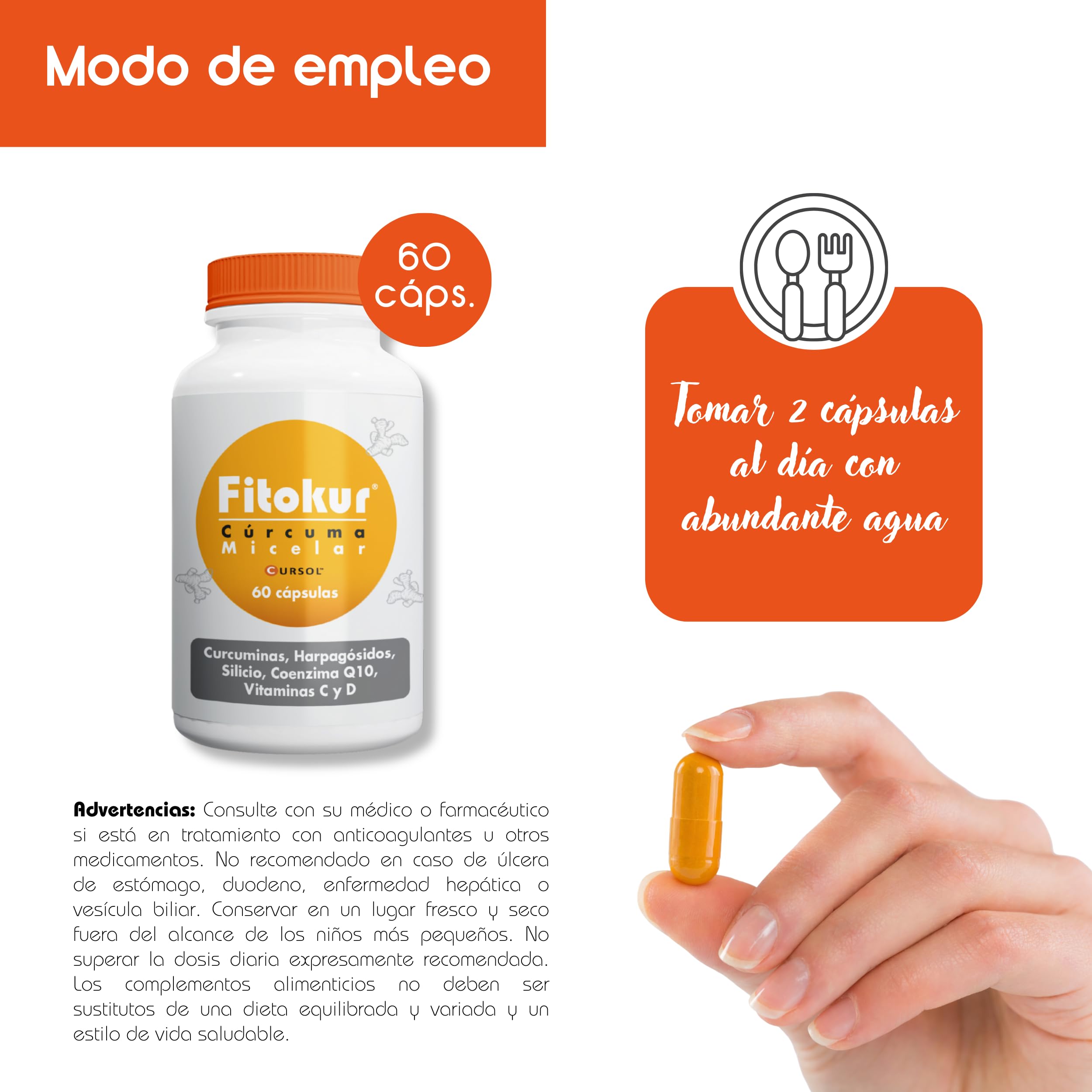 Margan Biotech Fitokur, 60 cápsulas | Cúrcuma Cursol | Extractos Vegetales | Coenzima Q10 | Vitamina D y C | Complementos Alimenticios para el Cuidado de la Salud Osteoarticular