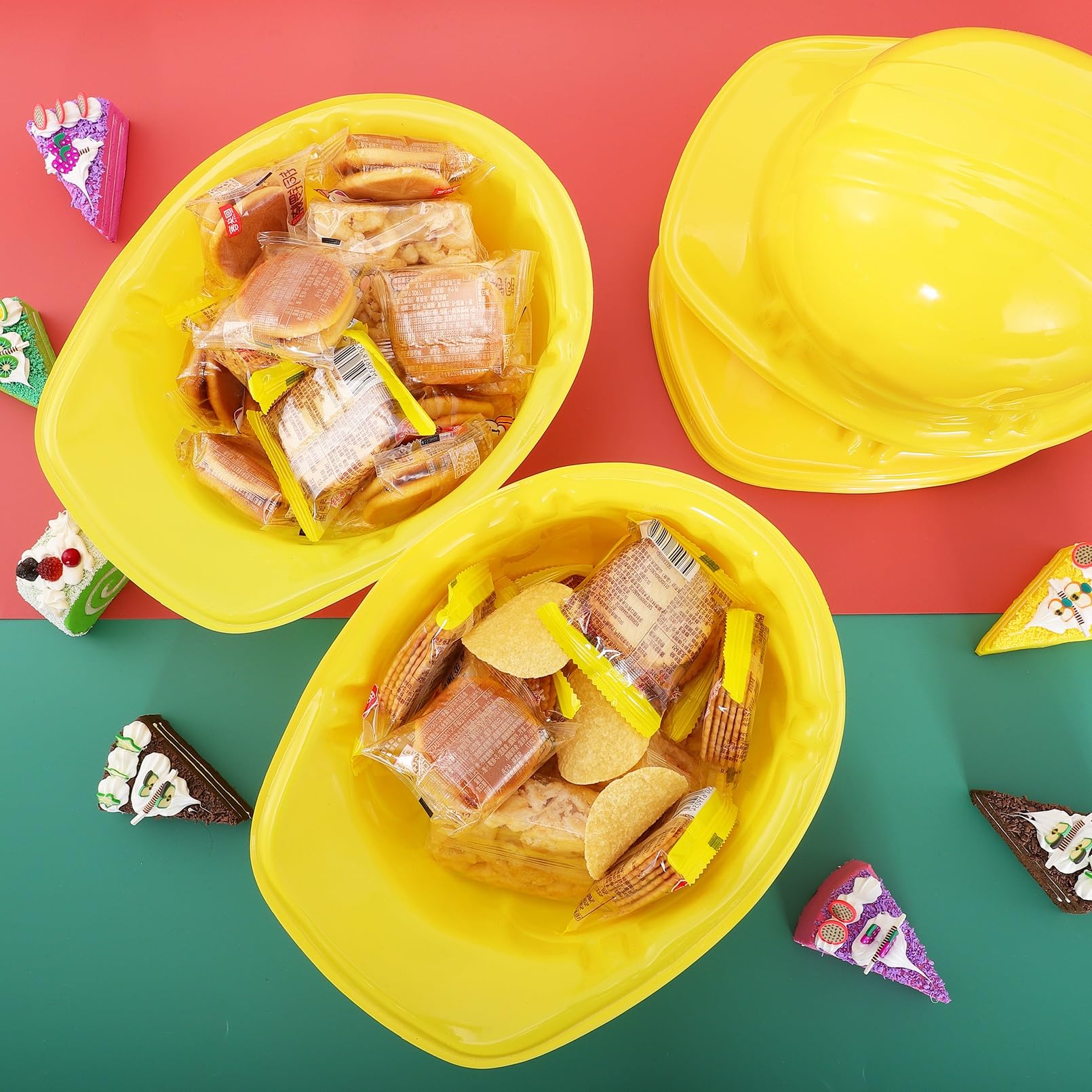 Set 12 Pezzi Casco da Costruzione Morbido Giallo per Bambini - Cappelli Protettivi, Accessorio per Feste