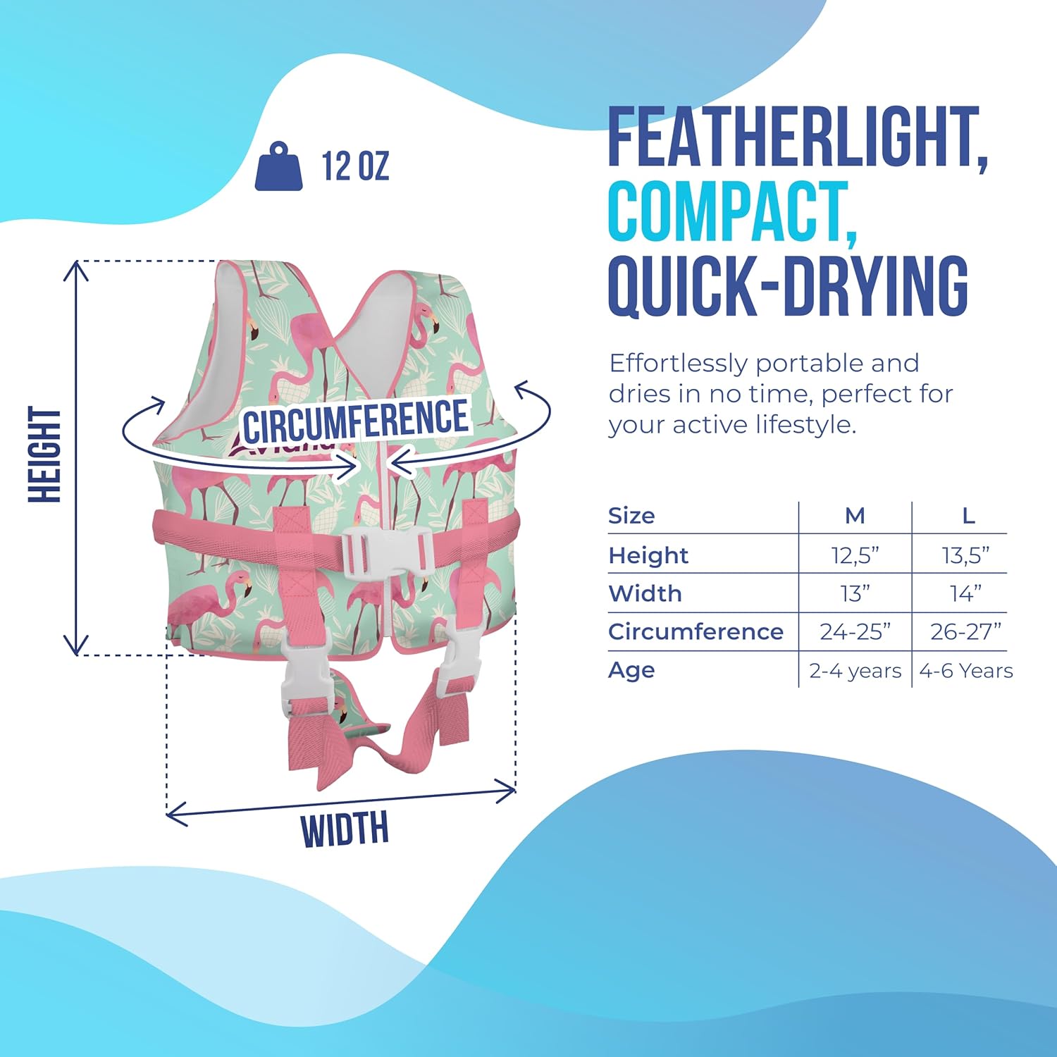 Toddler Swim Vest Floaties Jackets for Kids Pool Float Training to Swim or Fishing 33-60 lbs Boys Girls Vest (Flamingo, Large)