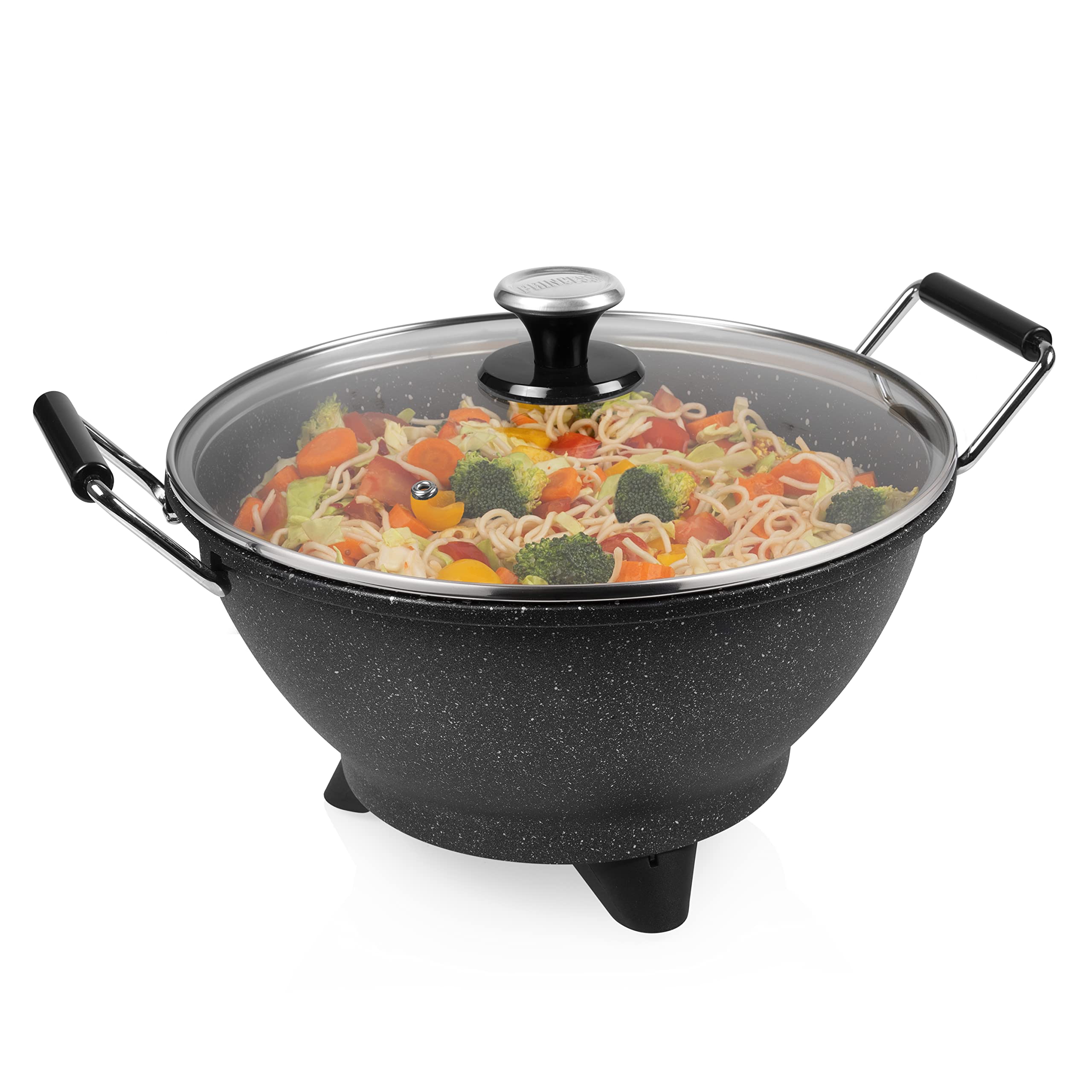 Wok Elettrico Princess 1400W - 7 Litri, Rivestimento In Marmo - Termostato Regolabile Fino A 250&deg;C