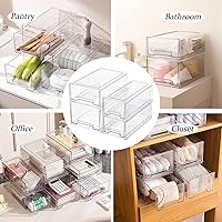 Vista 6 de 2 Pack Stackable Storage Drawers, Plastic Clear Organizer Bins with Handles for Undersink, Kitchen Cabinet, Fridge, Closet, Pantry, Office, Bathroom