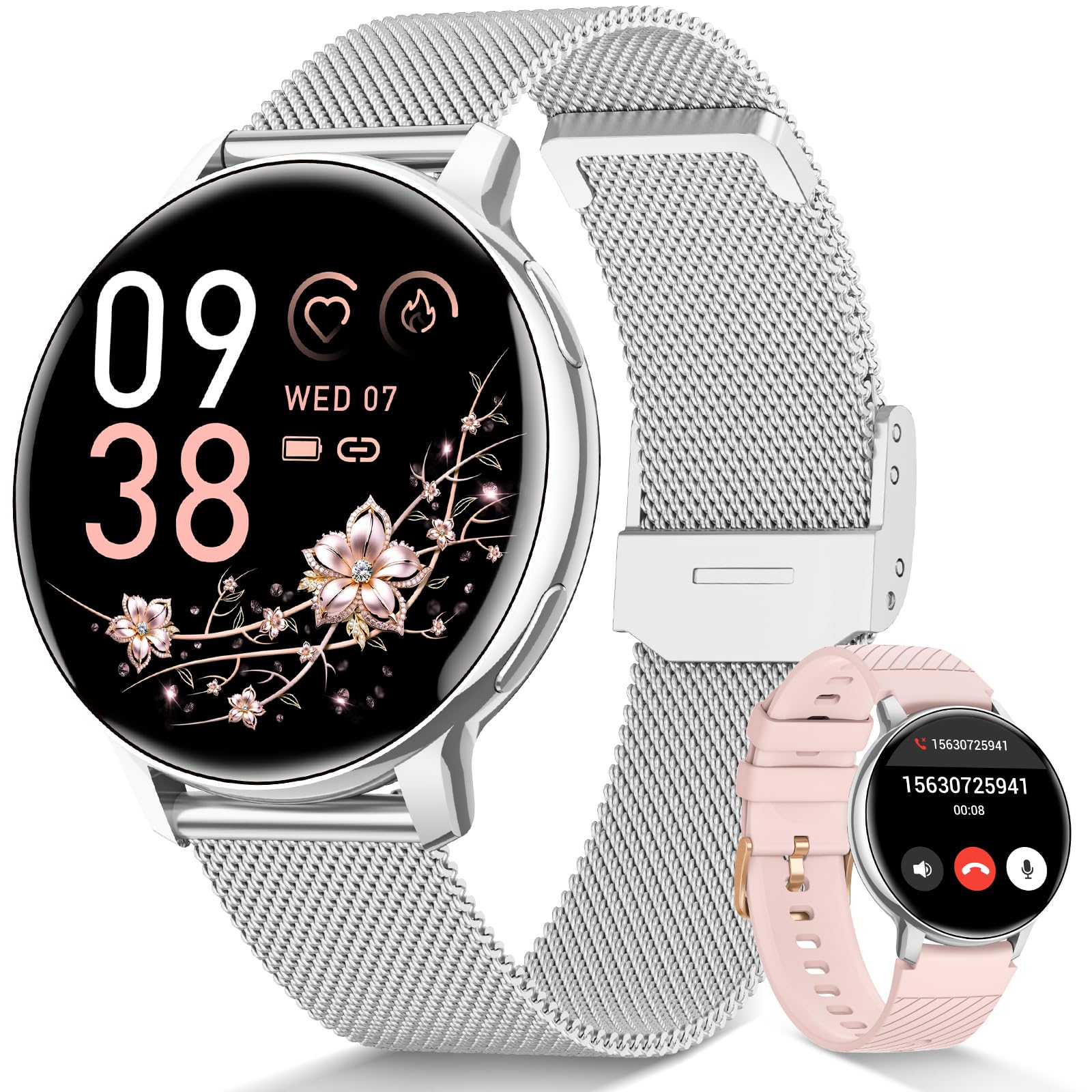 SWGOTA Smartwatch Donna con Chiamate WhatsApp, 1,39" HD Orologio Fitness con 120 Sports 24H Cardiofrequenzimetro, SpO2 Sonno Ciclo Mestruale Smart Watch IP68 Notifiche Calorie per Android iOS Argento