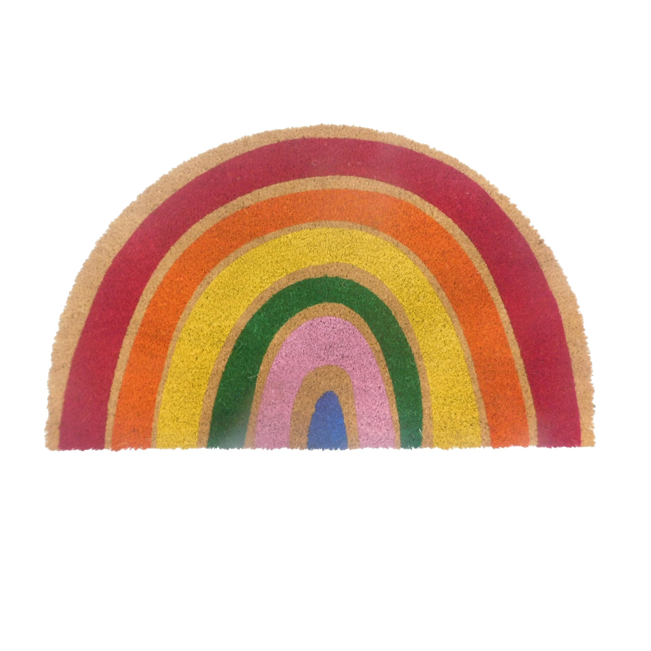 Relaxdays Felpudo de Coco, semicircular, 80 x 50 cm, Felpudo arcoíris, Antideslizante, Resistente, Colorido