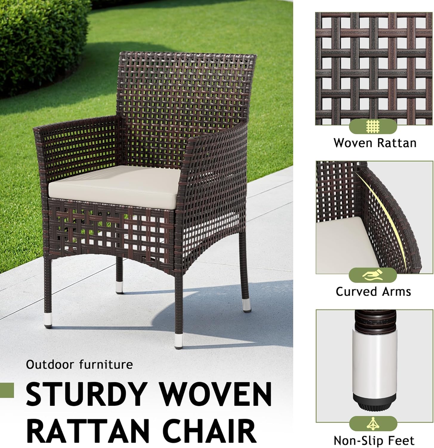 Devoko Outdoor 3 Piece Patio Furniture Set Wicker Chairs with Glass-top Coffee Table for Garden, Balcony, and Porch (Brown)