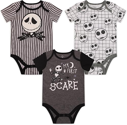 Disney Nightmare Before Christmas Jack Skellington - Paquete de 3 mamelucos para bebé, color gris