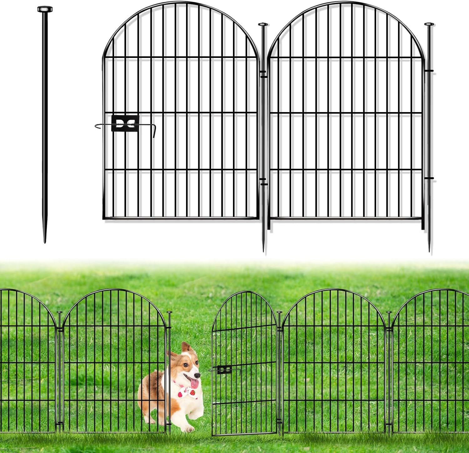 ADAVIN Garden Fence Animal Barrier with Gate 40 in(H)×27 Ft(L) 12 Panels,Rustproof Metal Wire Tall Fencing Border for Dogs Rabbits,Outdoor no dig pet fences,Black Flower Edging for Yard,Arched. 40in(H)x27in(L) 11 Panels+1 Gate