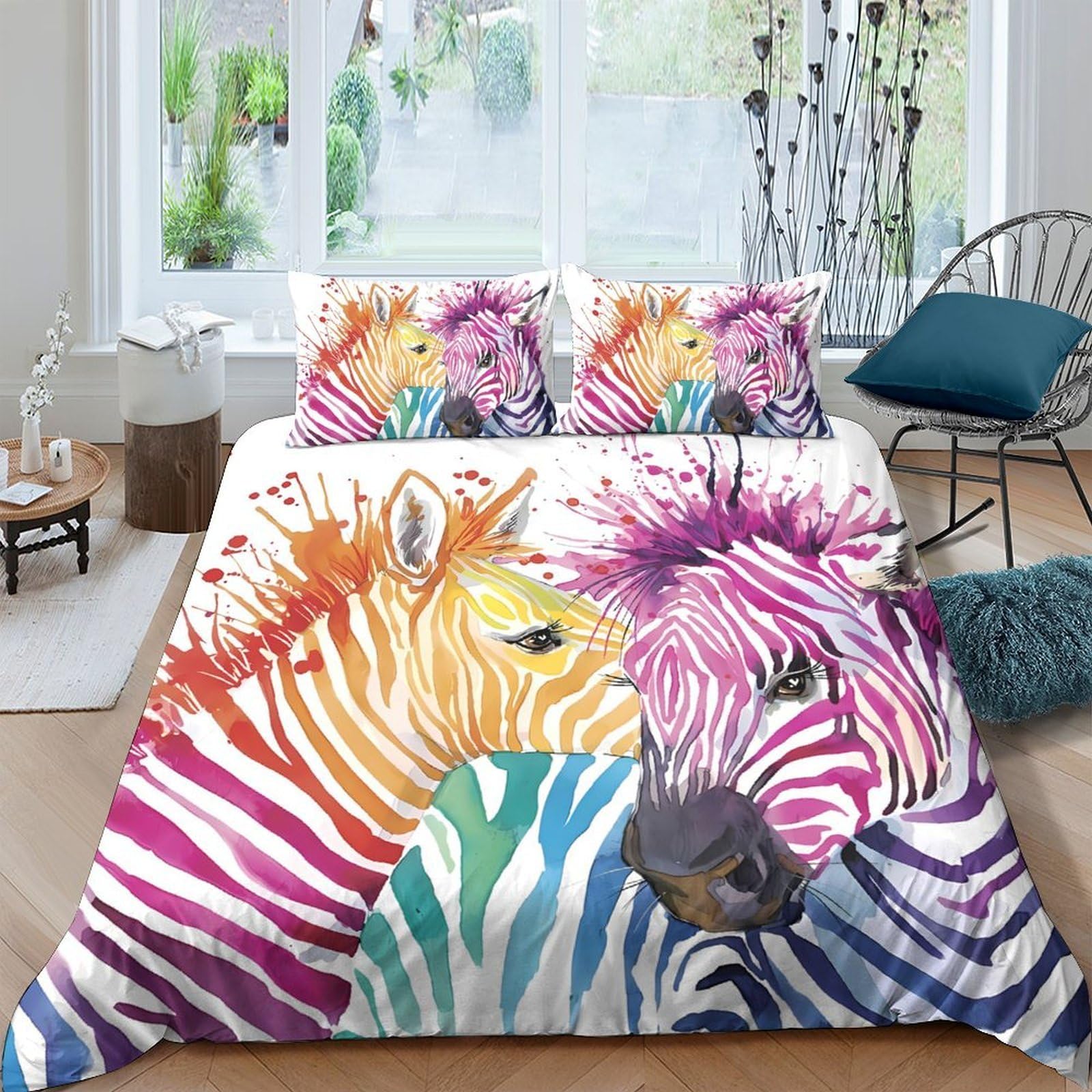 Ctjqhvkz Style-3 3D Printed Rainbow Zebra Fitted Sheet Microfiber Soft Colorful Animal Stripe Mattress Cover For Bedroom Guest Room Decor Single（135X200cm）