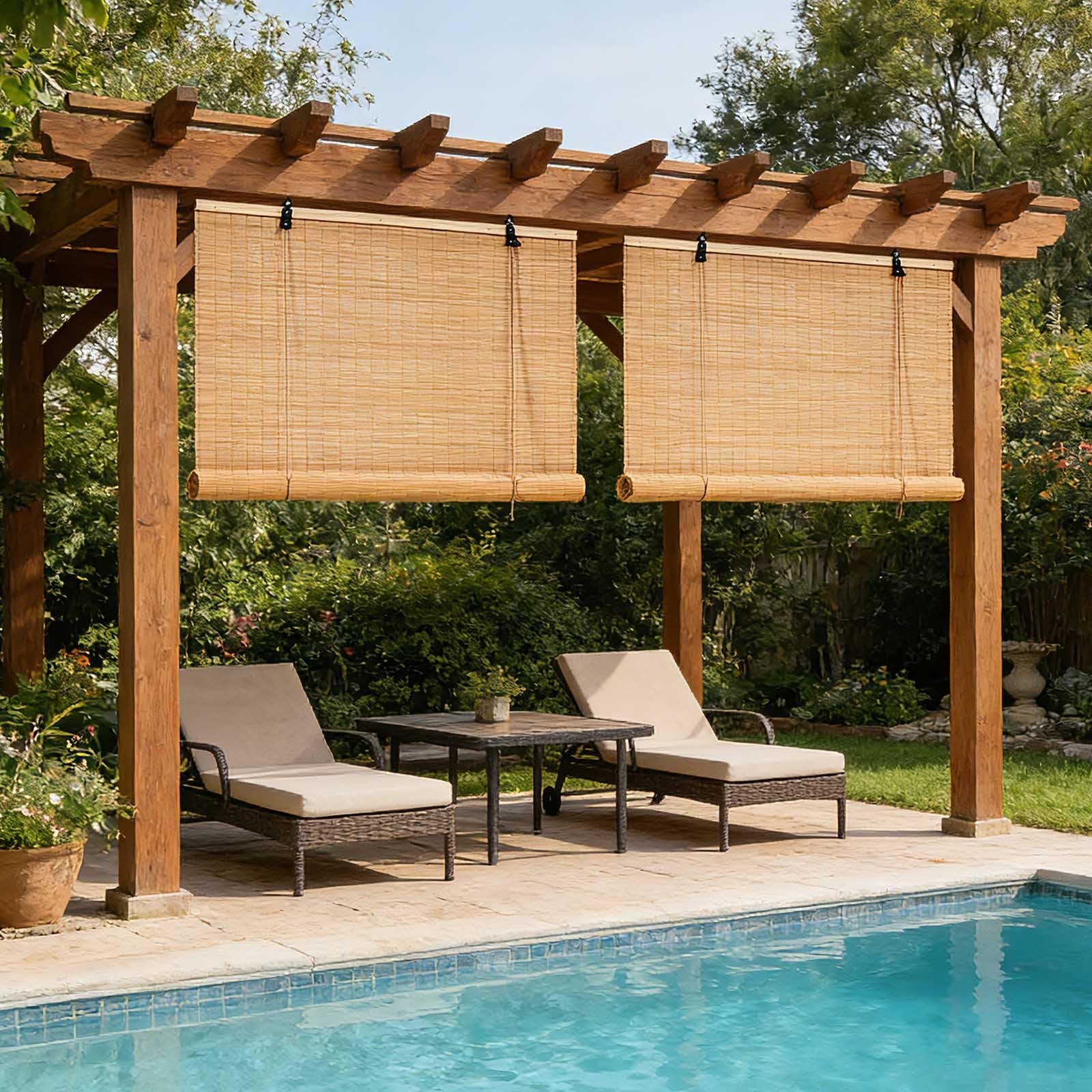 Store Bambou Exterieur Intérieur 70% Occultant 45-180cm Store Enrouleur Roseau Naturel Anti-UV Stores Vénitien en Bois pour Patio/Porche/Jardin Stores Romains Faciles à Installer(W150xH150cm)