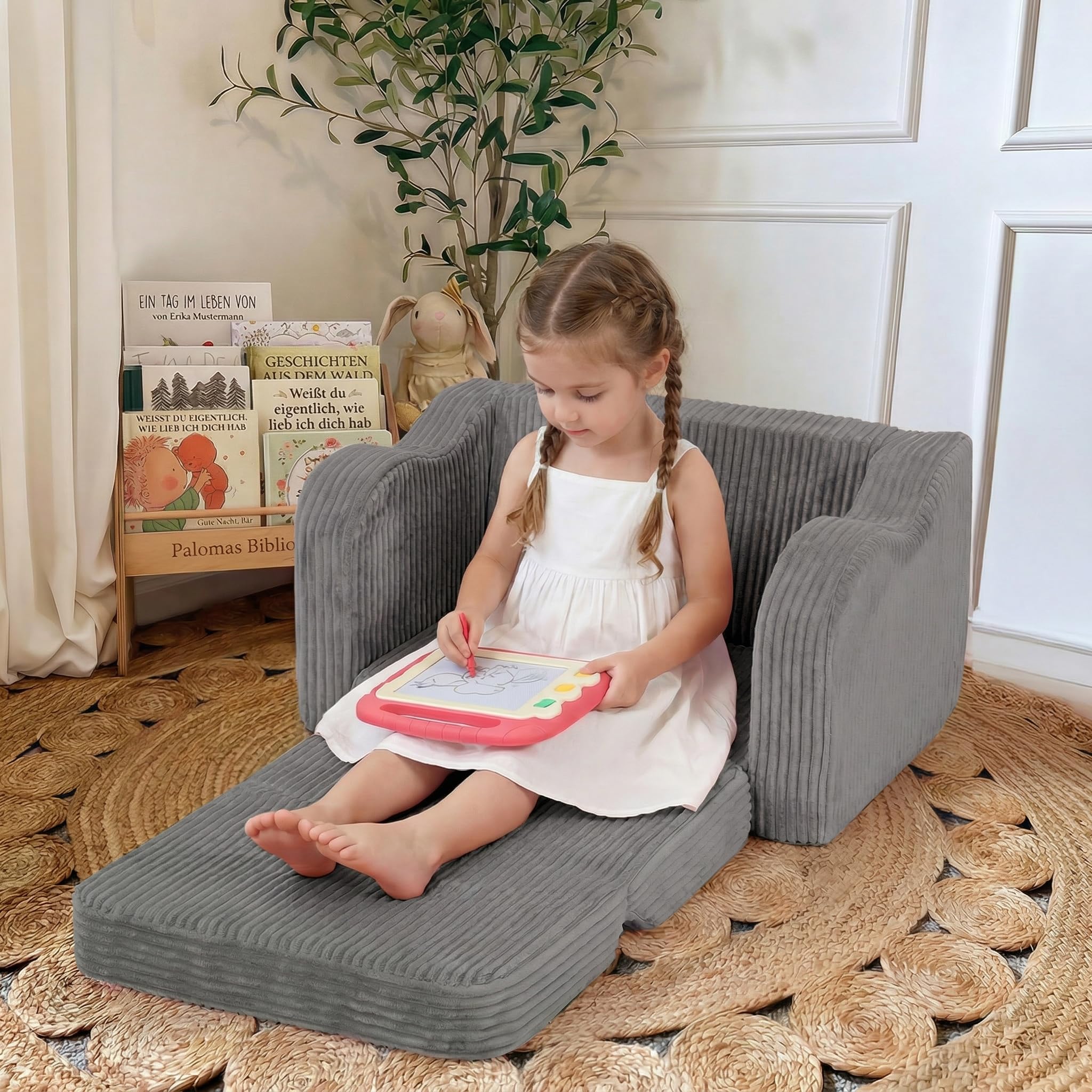 MeMoreCool Canapé en Velours Côtelé pour Enfants, Chaise-Lit Pliante pour Tout-Petits, Fauteuil Canapé Pliable pour Enfants pour Salle de Jeux, Fauteuil Inclinable Convertible Confortable pour Bébé