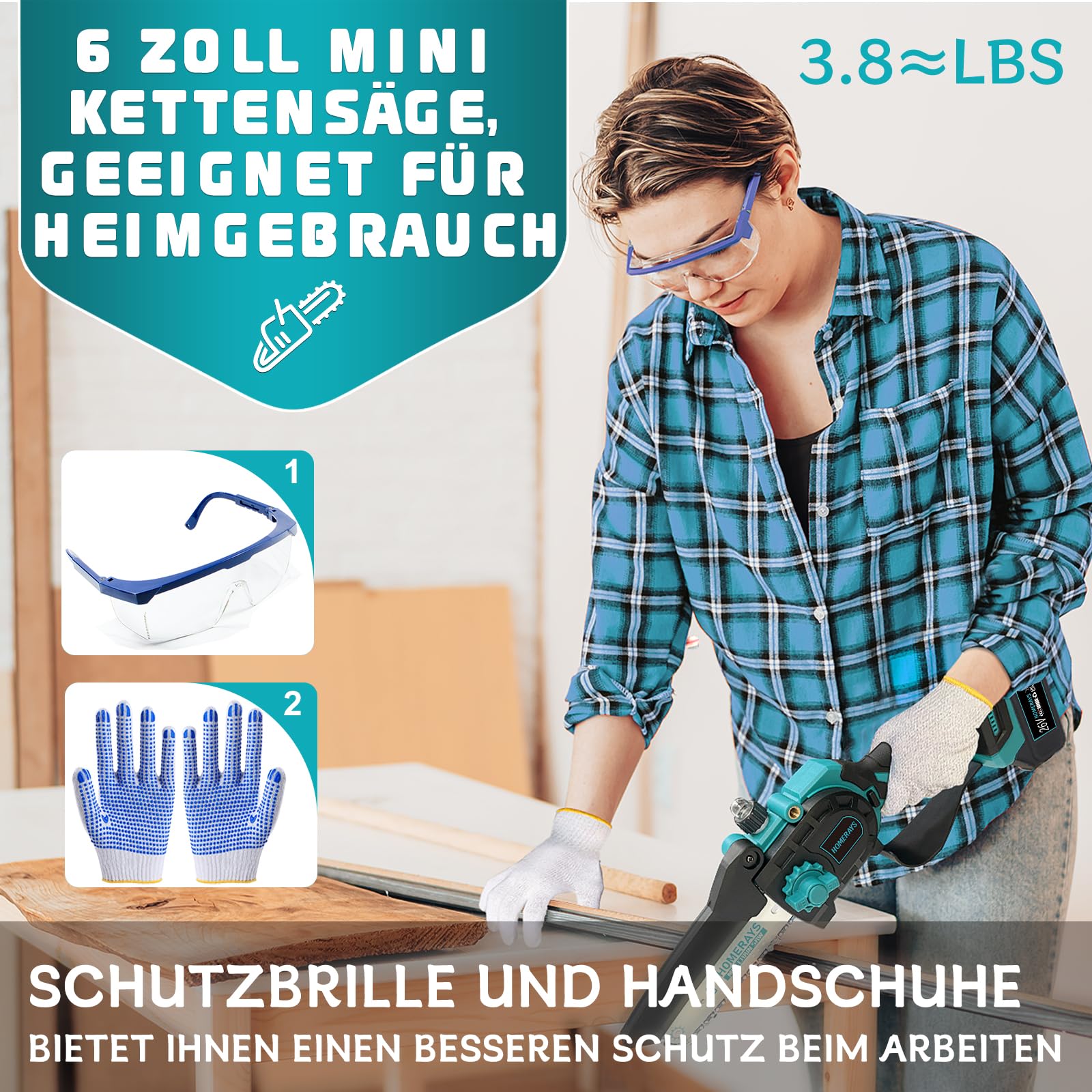 Mini Kettensäge mit Akku 8000mAh, 8-Zoll & 6-Zoll Mini Kettensäge Elektro mit Automatischer Öler und 2 * 4000mAh Bürstenlose Handkettensäge Akku für Gartenscheren Astschere Holzschneidenz