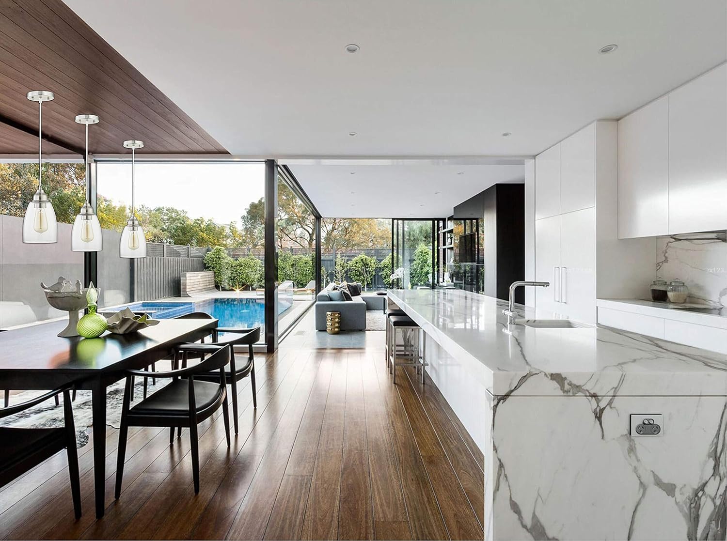 WISBEAM Brushed Nickel Pendant Lighting Fixture, Kitchen Island Hanging Lights with E26 Medium Base Max. 60 Watts, ETL Rated, Bulbs not Included, 2-Pack