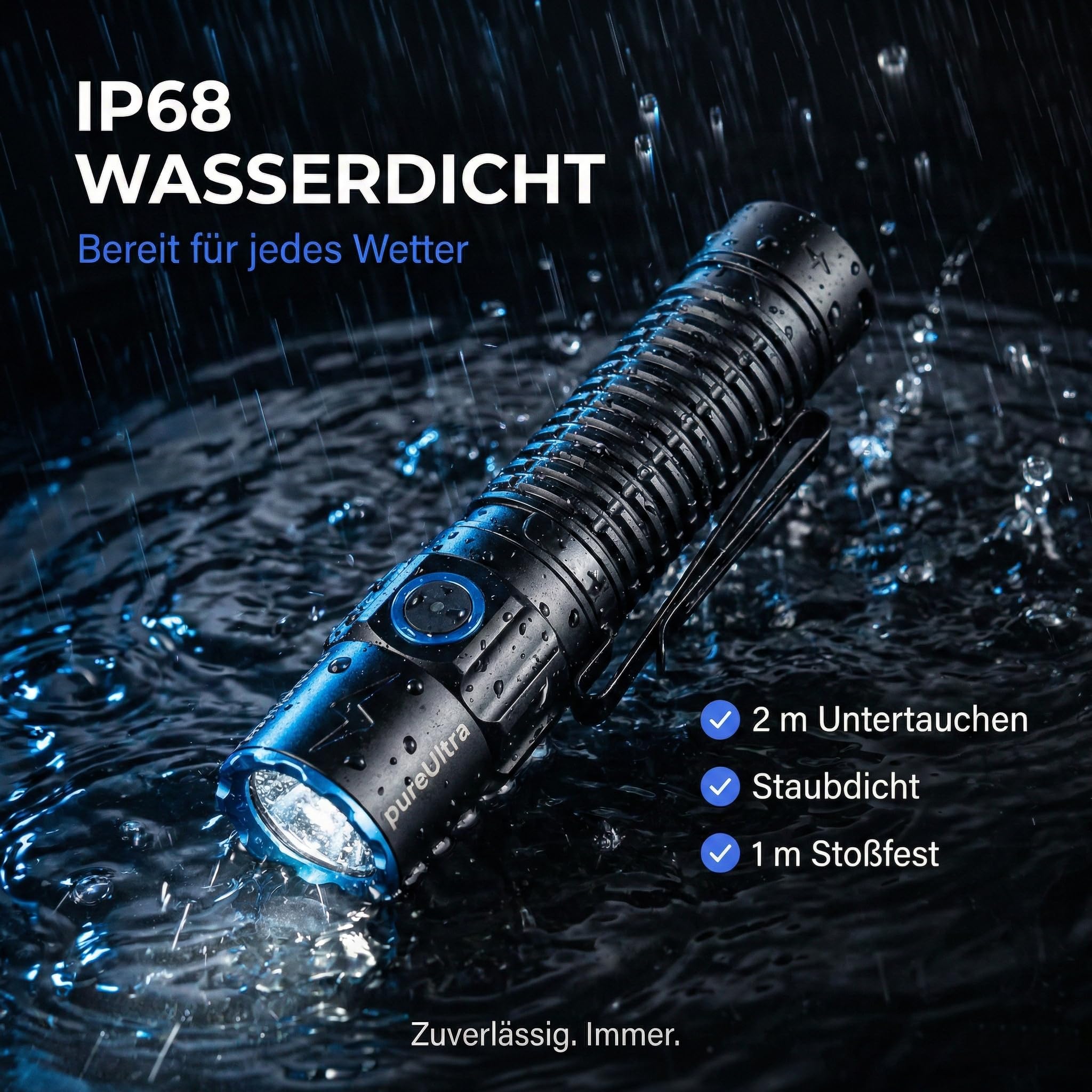 PocketBolt40 LED Taschenlampe 4000 Lumen – 365 m Reichweite, 5000 mAh, USB-C wiederaufladbar, IP68 wasserdicht, kompakte EDC Taschenlampe für Outdoor, Auto & Notfälle
