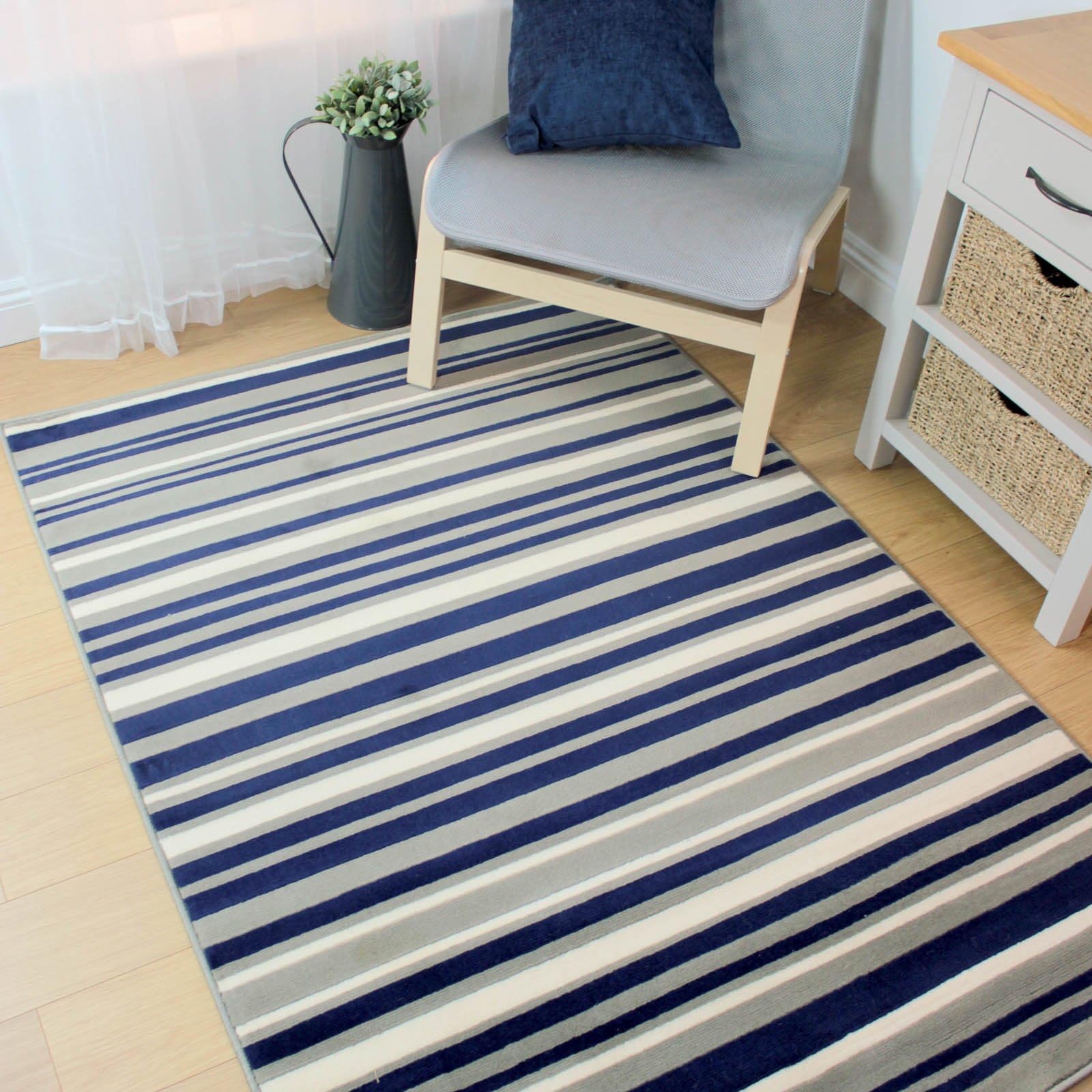 NEW Element Canterbury Striped Rug 120x160cm - Blue/Grey