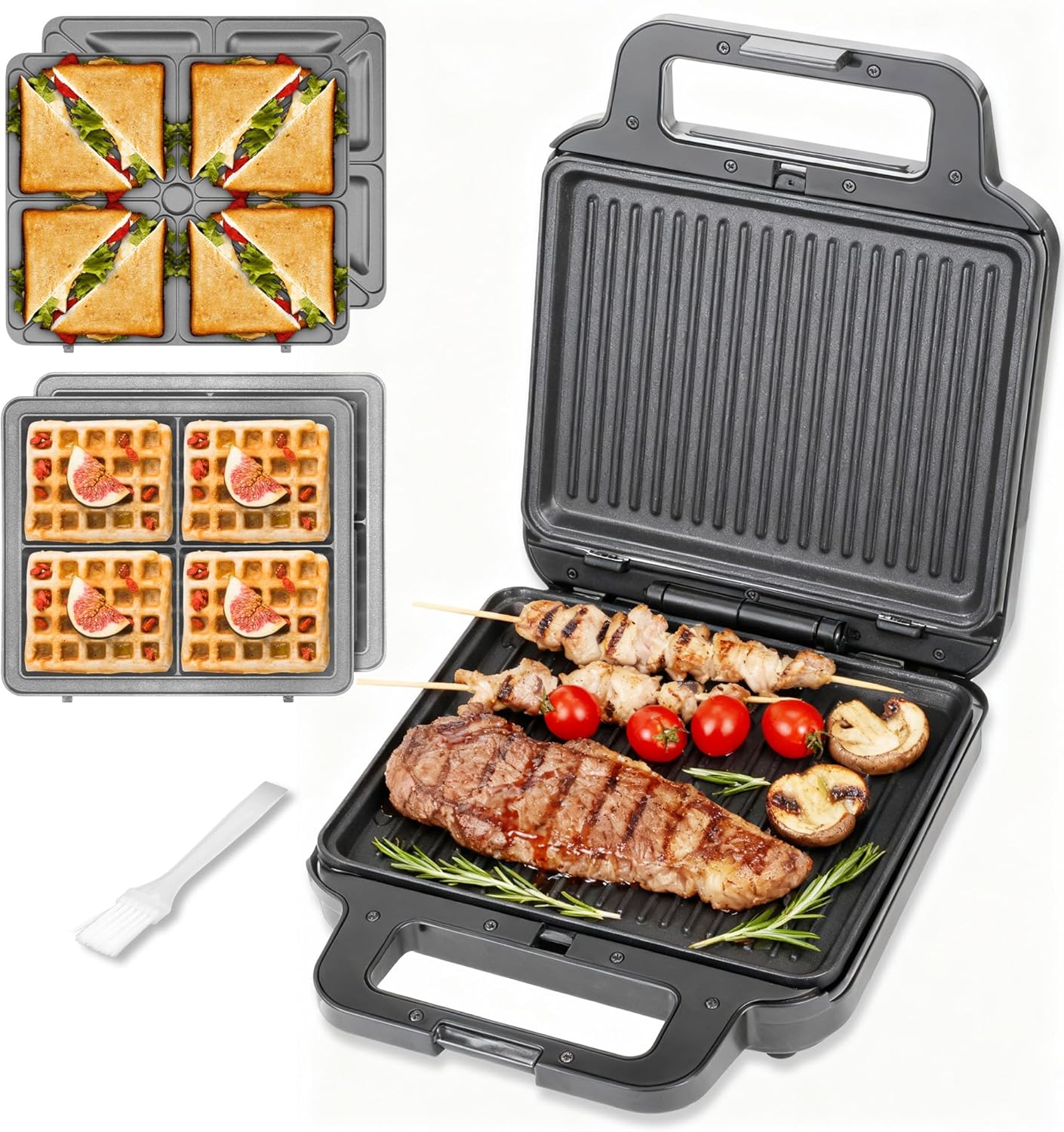 Panini Grill Press Breakfast Sandwich Maker 3 in 1, Electric Griddle Panini Press, Grilled Cheese Maker, Sandwichera Electrica, Belgian Waffle Maker with Removable Plates Panini Grill Press Maker