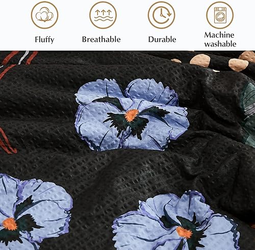 Miniatura 4 de CASAAGUSTO Juego de edredón tamaño matrimonial, 8 piezas de edredón floral negro con patrón de hojas de flores, diseño de sirsaca suave para todas