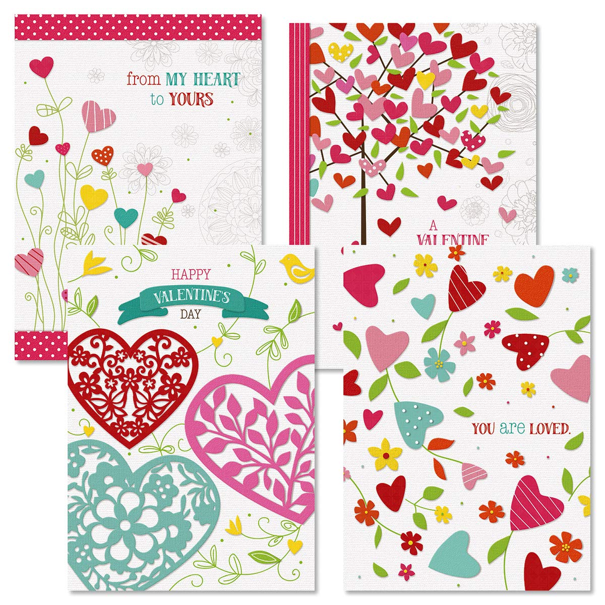 Current Faith Hearts & Blossoms Valentines Cards - 8 Card Pack With White Envelopes, 4 Religious Valentine's Day Greeting Card Designs, Large 5" x 7"