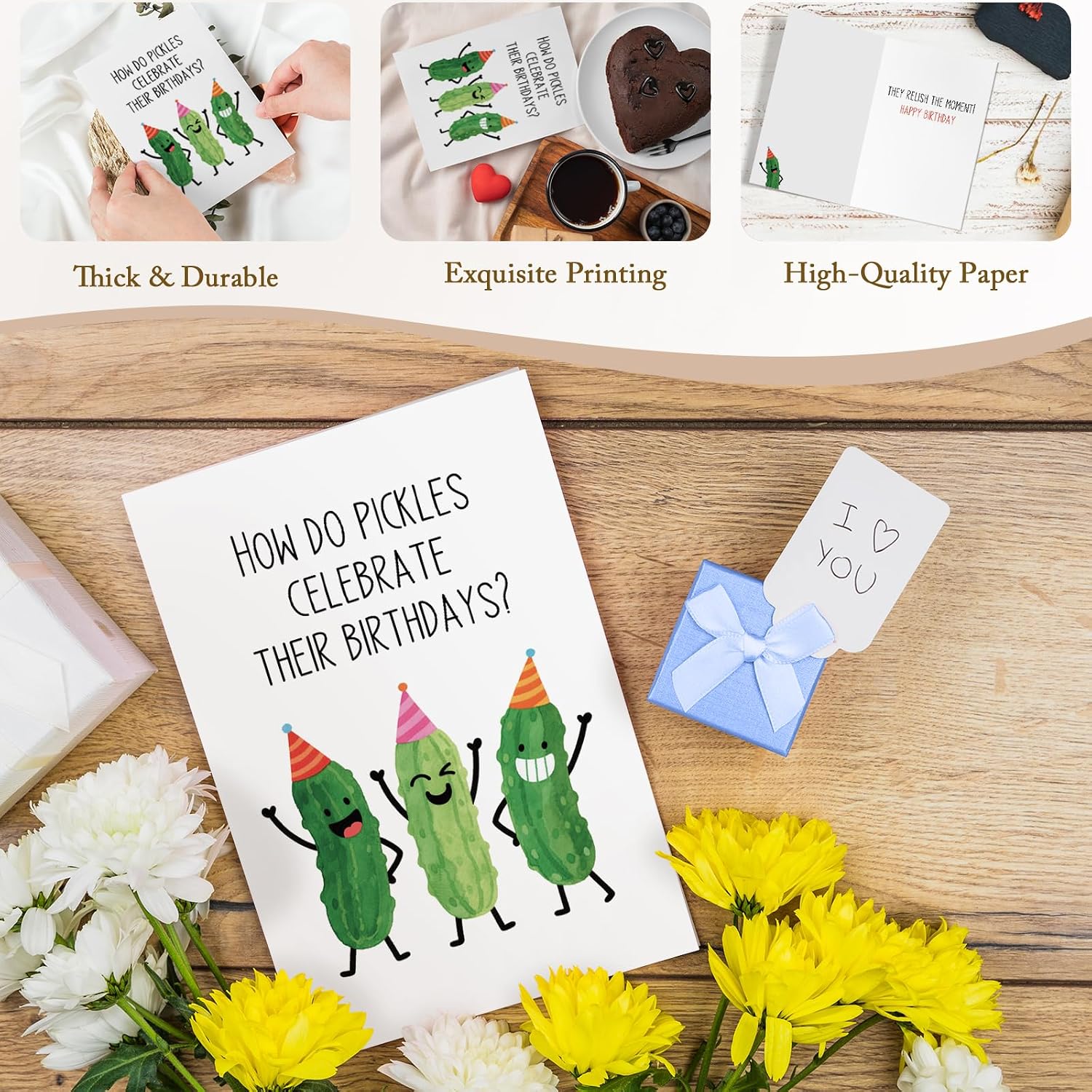 Funny Pickle Birthday Card for Him Her, Pun Birthday Card for Men Women, Birthdays Cards Gifts for Brother Sister Mom Dad, They Relish the Moment