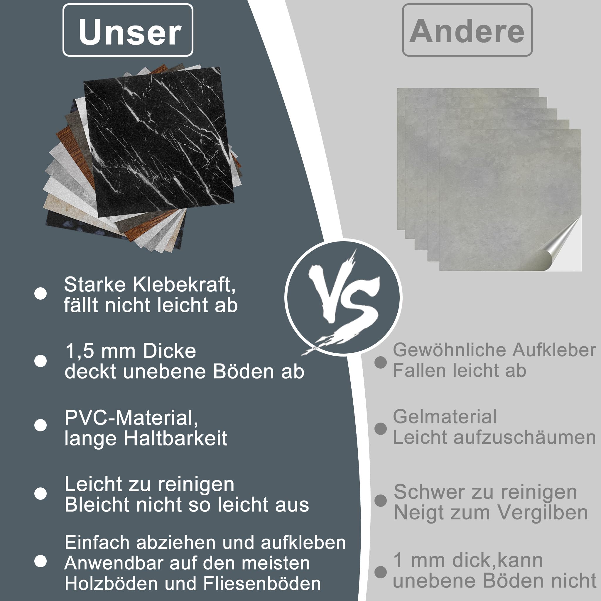 Froadp - Rivestimento per pavimenti in PVC autoadesivo - 30 x 30 cm - Aspetto piastrelle quadrate - Rivestimento in vinile - Per soggiorno, cucina e balcone - Antiscivolo - Impermeabile