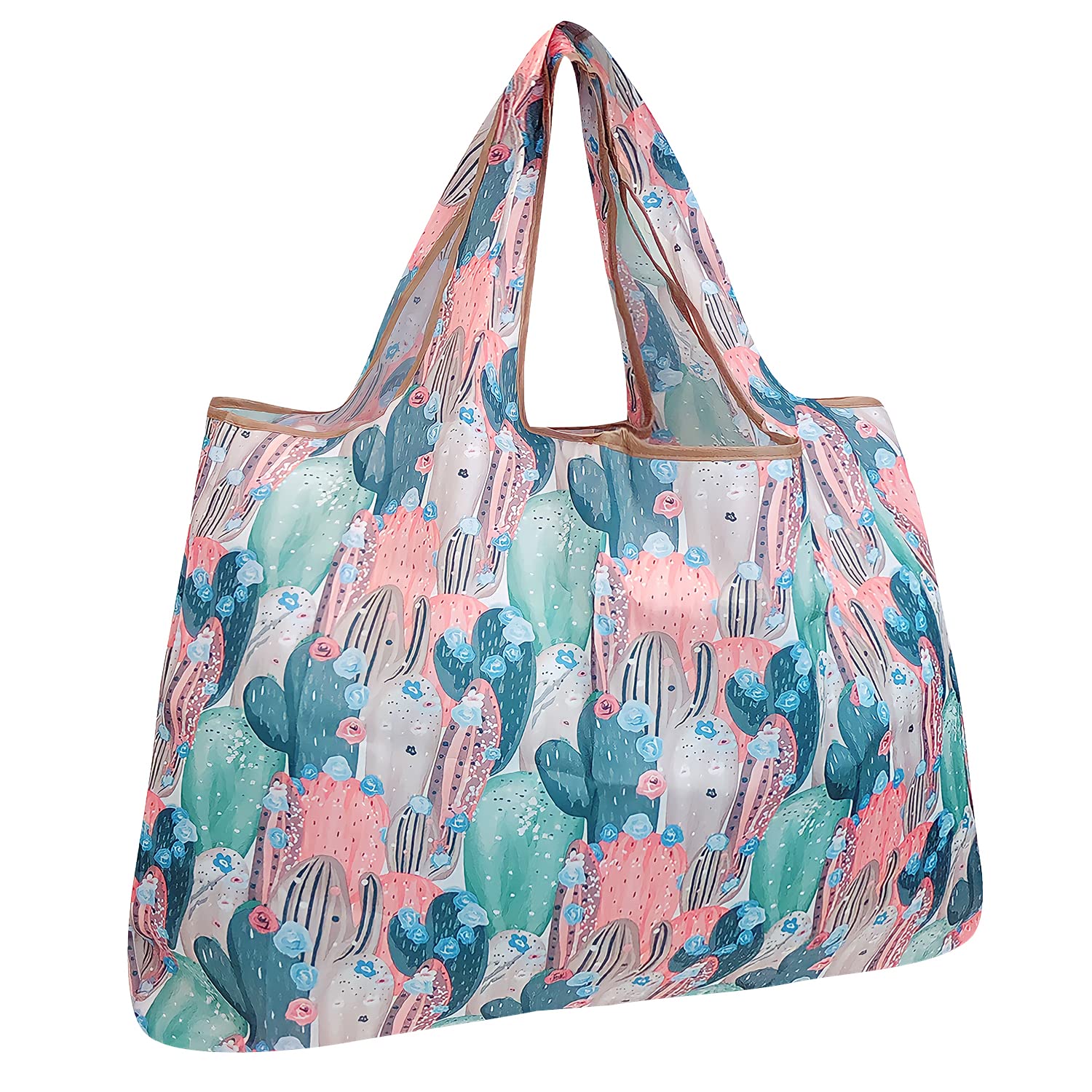 Allydrew A72086c Foldable Tote Nylon Reusable Grocery Bag, Large, Colorful Cacti