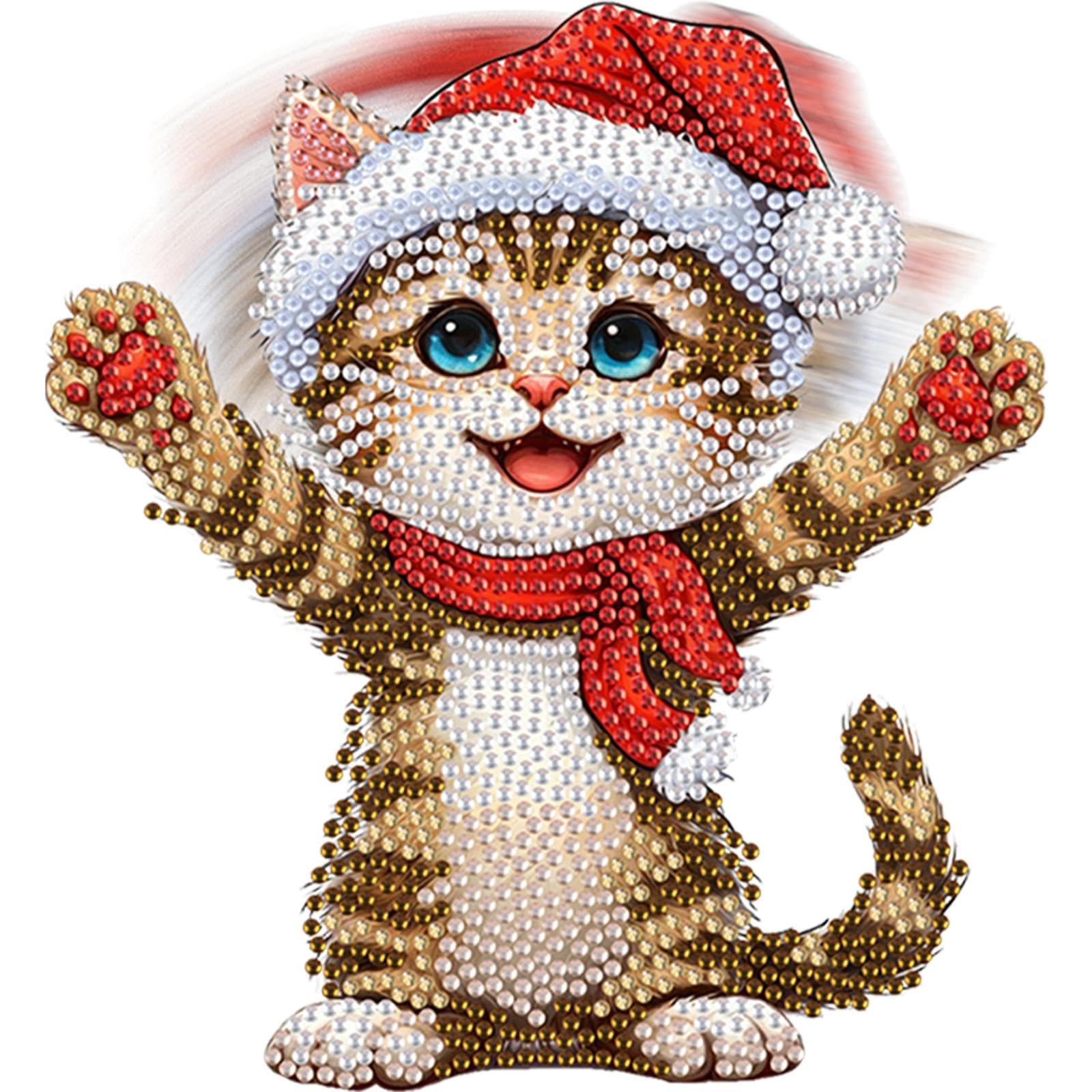 DIY 5D Diamond Art Painting Tabletop Ornament, Interactive Bobblehead Shaking Head Acrylic Decor with Special Shape Gems, Desk Craft Kit for Adults & Beginners(Xmas Shaking Head Cat)