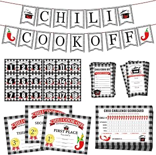 Chili Cook Off Party Kit - Contest Banner, Entry Forms, Pot Numbers, Tasting Score Cards, Competition Voting Cards, Commendation Certificate