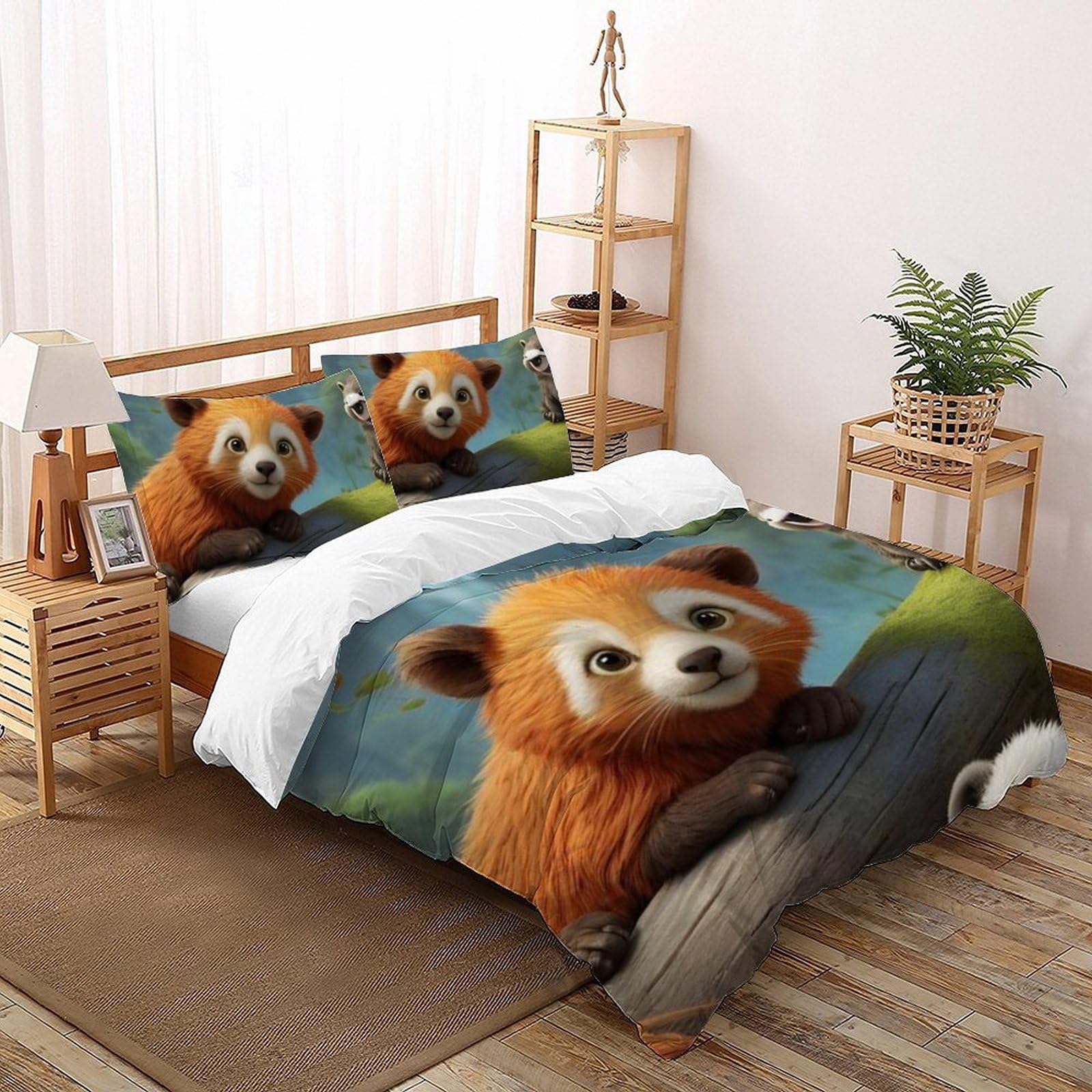 Housse de couette Raccoon 200x200cm avec taies d'oreiller imprimé animal 3D