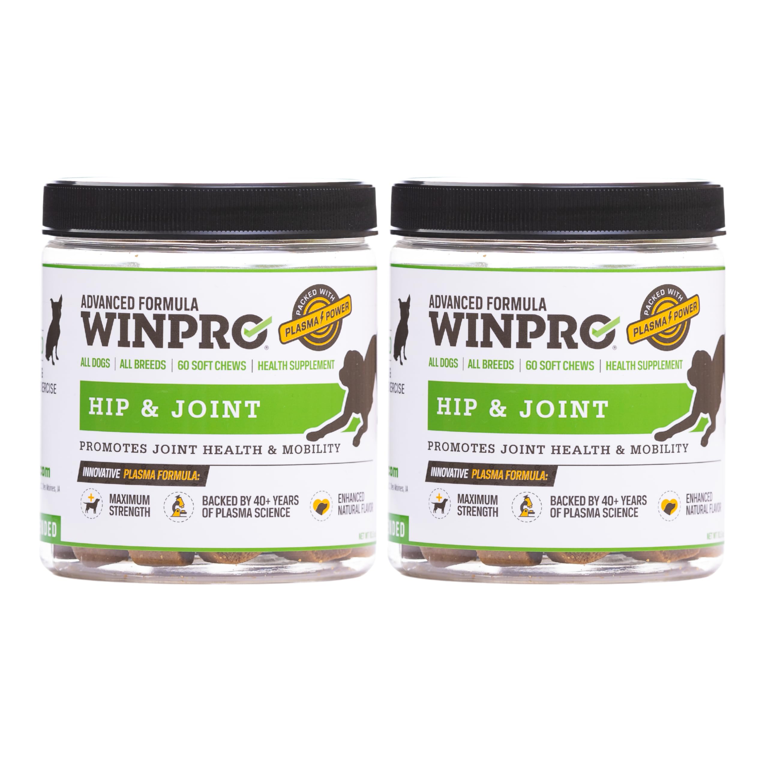 WINPRO Hip & Joint Supplement for Dogs Plasma Powered Soft Chews for Joint Health & Mobility Fast-Acting with Collagen & Natural Ingredients for Dogs of All Breeds – 120 Chews (2 Canisters)