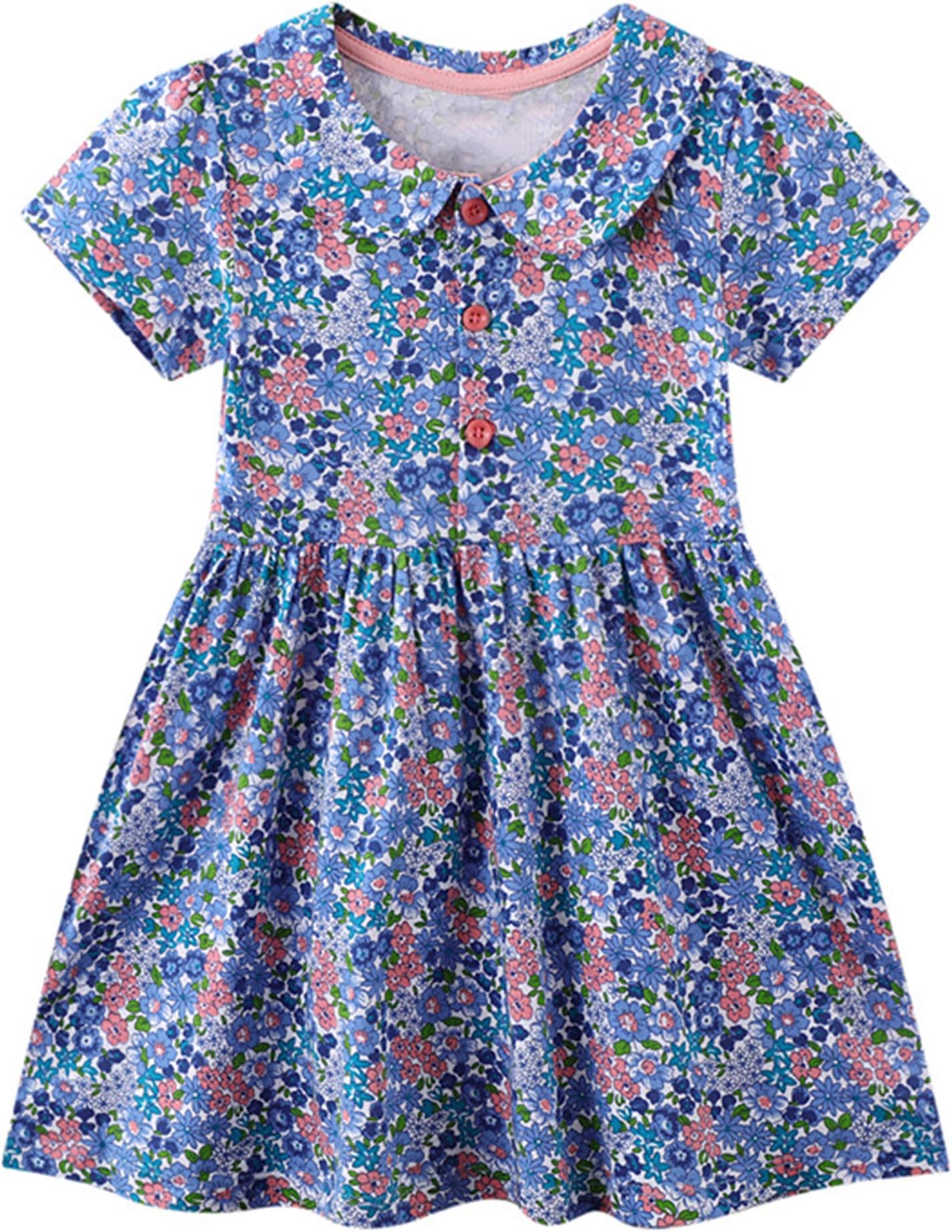 HOMAGIC2WEToddler Girl Casual Dress Kids Short Sleeve Cotton Basic Dresses for Leggings