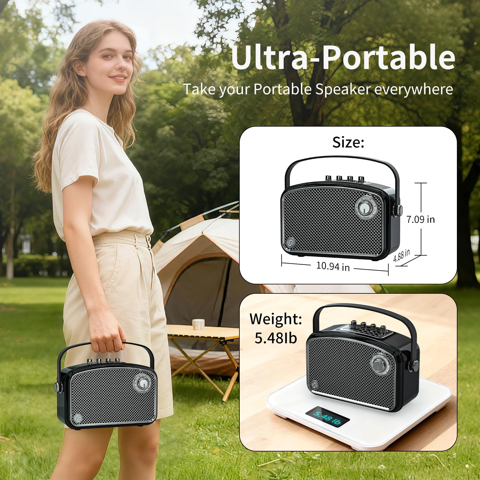 120W Peak Leistungsstarker Sprachverstärker mit 2 UHF-Mikrofonen, Bluetooth-Lautsprecher mit Bass/Trable/Echo-Anpassung, kleines PA-Lautsprechersystem, Karaoke-Maschine für Erwachsene, Lehrer