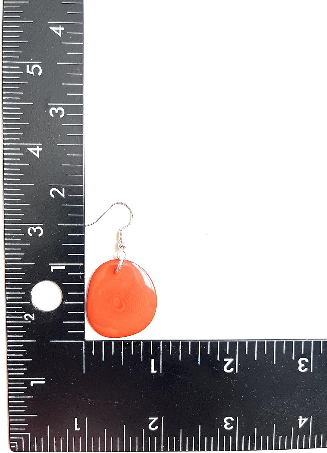 Tagua nut earrings in dark orangeTAG272, light weight, organic tagua slice earrings - Image 3