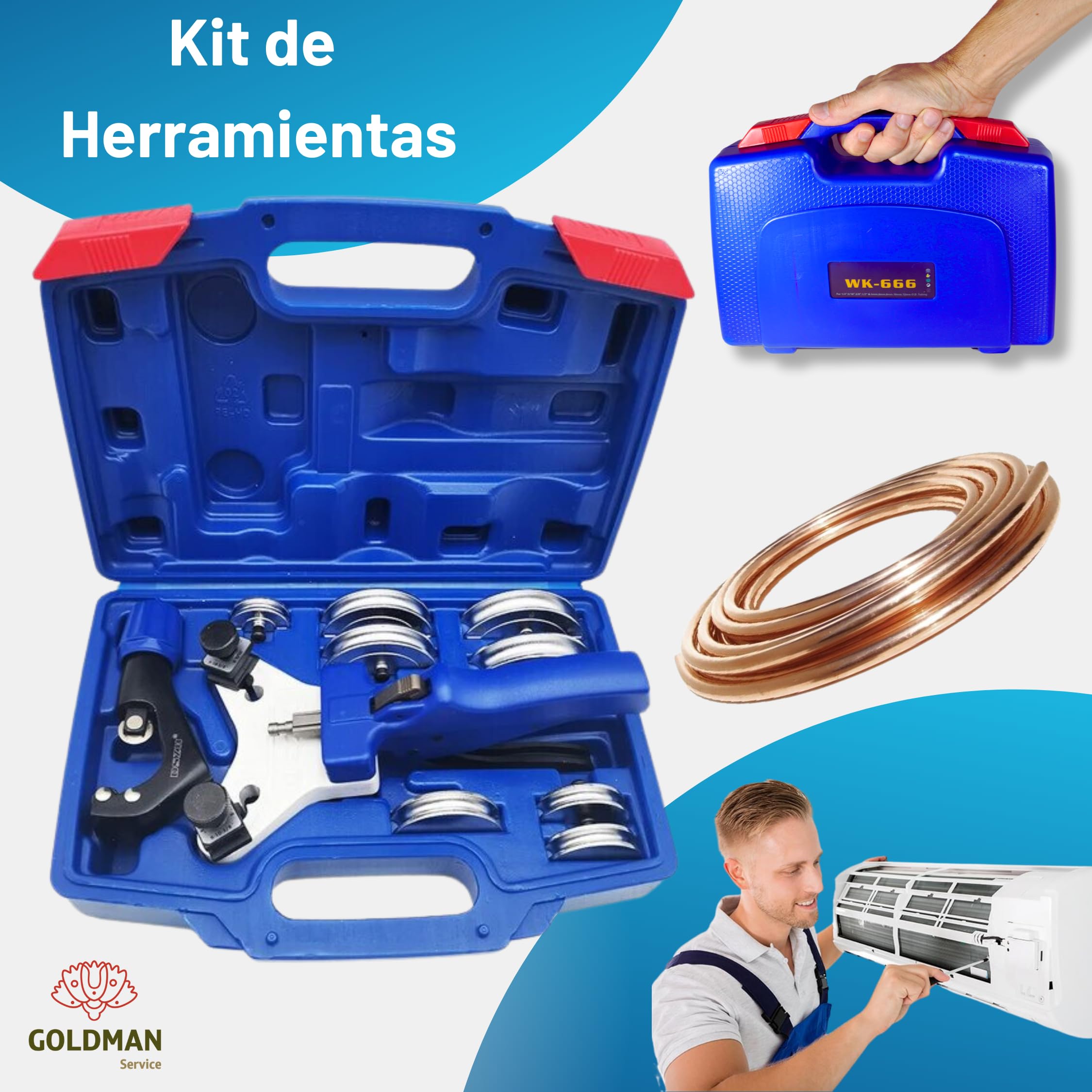GOLDMAN SERVICE - Dobladora de Tubos Manual para Tubo de Cobre de Aire Acondicionado y Ventilación con Corta Tubos. (5 a 12 mm)