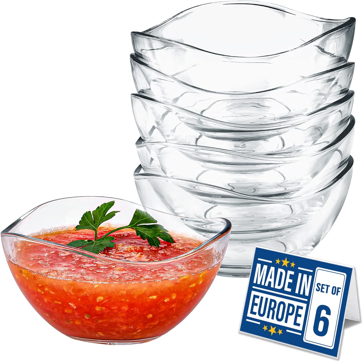 CRYSTALIA Premium Quality Stackable Glass Dessert Bowls Set of 6, 310cc
