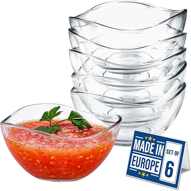 CRYSTALIA Premium Quality Stackable Glass Dessert Bowls Set of 6, 310cc 100% LEAD & CADMIUM FREE Ice Cream Bowls, Glass Prep Bowls Salad Bowls, Snack Bowls, Sauce Bowls, Side Bowls Dessert Bowls Glass