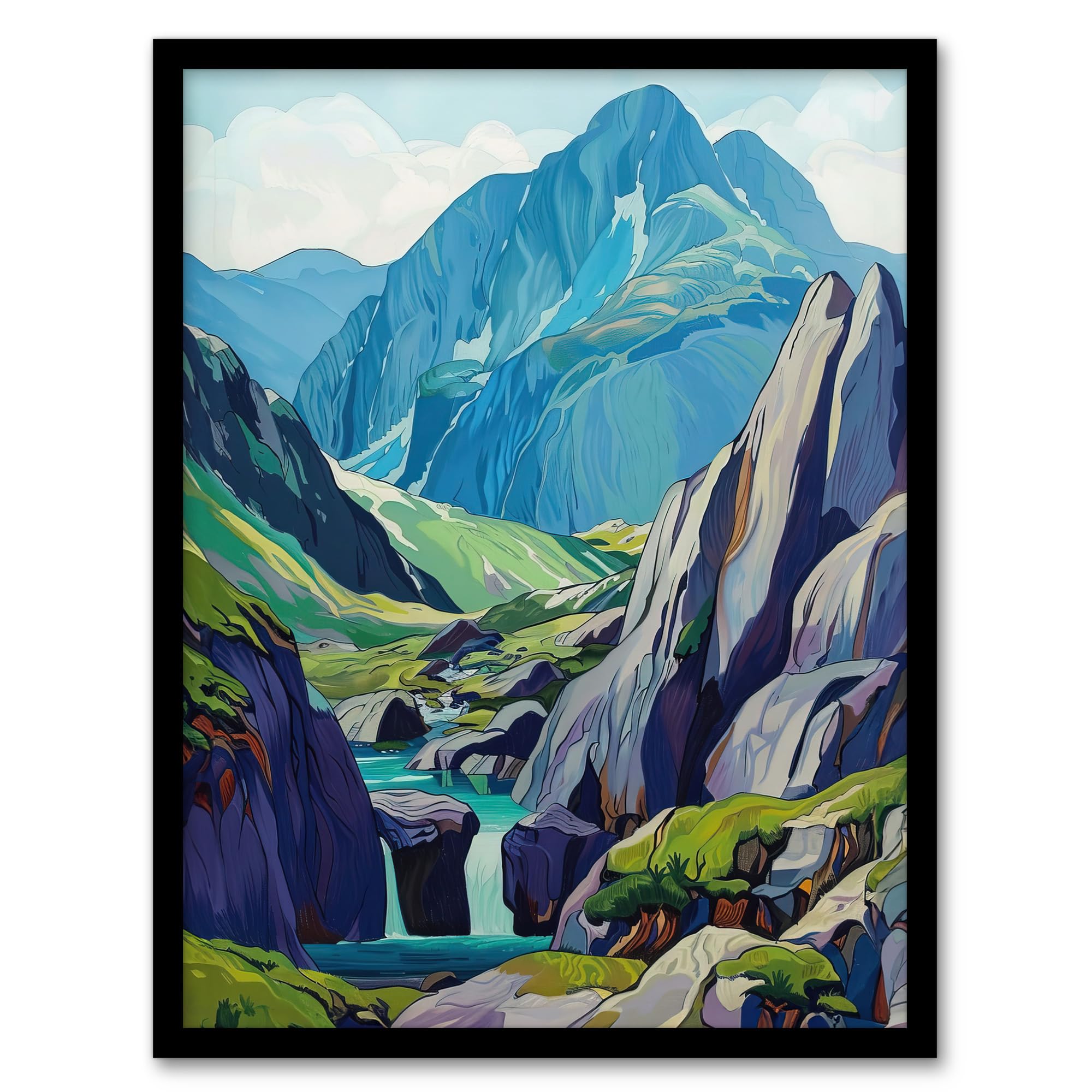 Artery8 Snowdonia National Park Wales Landscape Painting Living Room Artwork Framed Wall Art Print A4