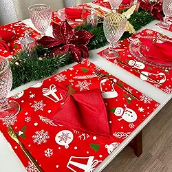 Jogo Americano Tecido 6 Un + 6 Guardanapos + 6 Porta Guardanapos (Natal 1 guard vermelho)